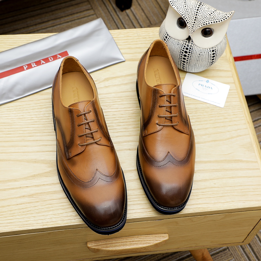 Prada Men's Leather Wingtip Oxford Dress Shoes, Brown, Sizes 39-44 1 Prada Men's Leather Wingtip Oxford Dress Shoes, Brown, Sizes 39-44