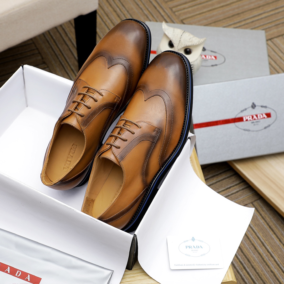 Prada Men's Leather Wingtip Oxford Dress Shoes, Brown, Sizes 39-44 4 i1729651527 8014 9