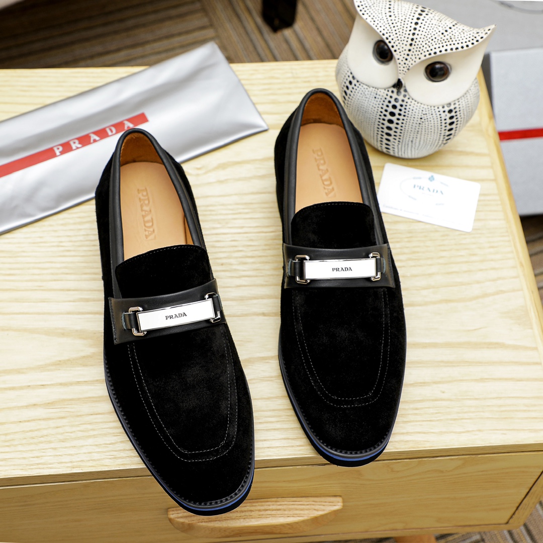 Prada Men's Black Suede Leather Loafers with Metal Detail 1 Prada Men's Black Suede Leather Loafers with Metal Detail