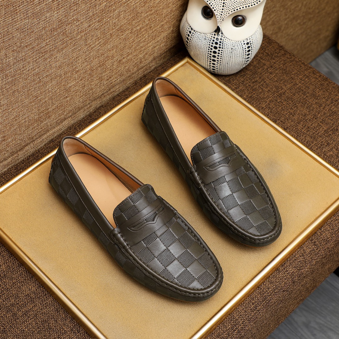 Louis Vuitton Men's Olive Green Leather Loafers with Checkered Pattern 3 i1731557742 6474 8