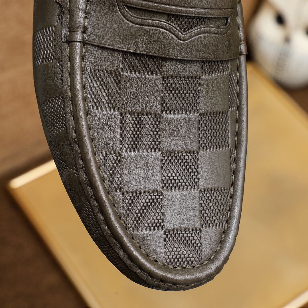 Louis Vuitton Men's Olive Green Leather Loafers with Checkered Pattern 7 i1731557742 6791 3