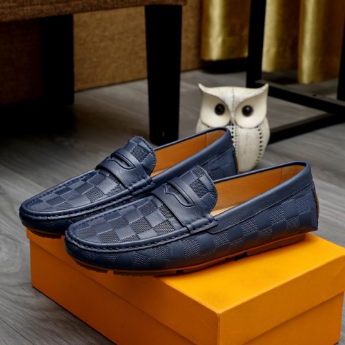 Louis Vuitton Men's Blue Leather Loafers with Checkered Pattern, Sizes 38-44