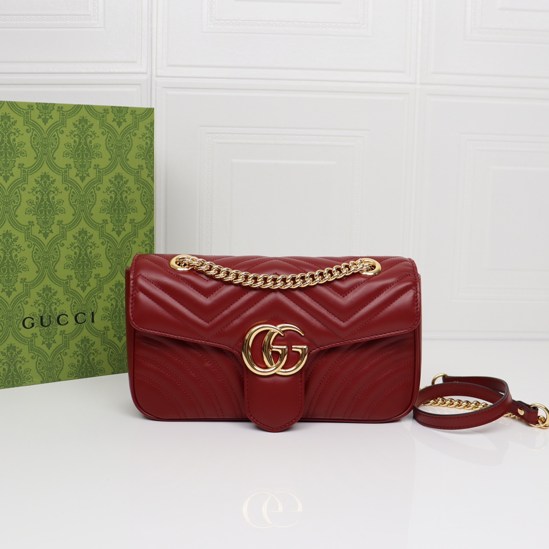 Gucci Marmont Sacs À Bandoulière & À Épaule Bourgogne Or Rouge Blanc Peau de mouton Série automne