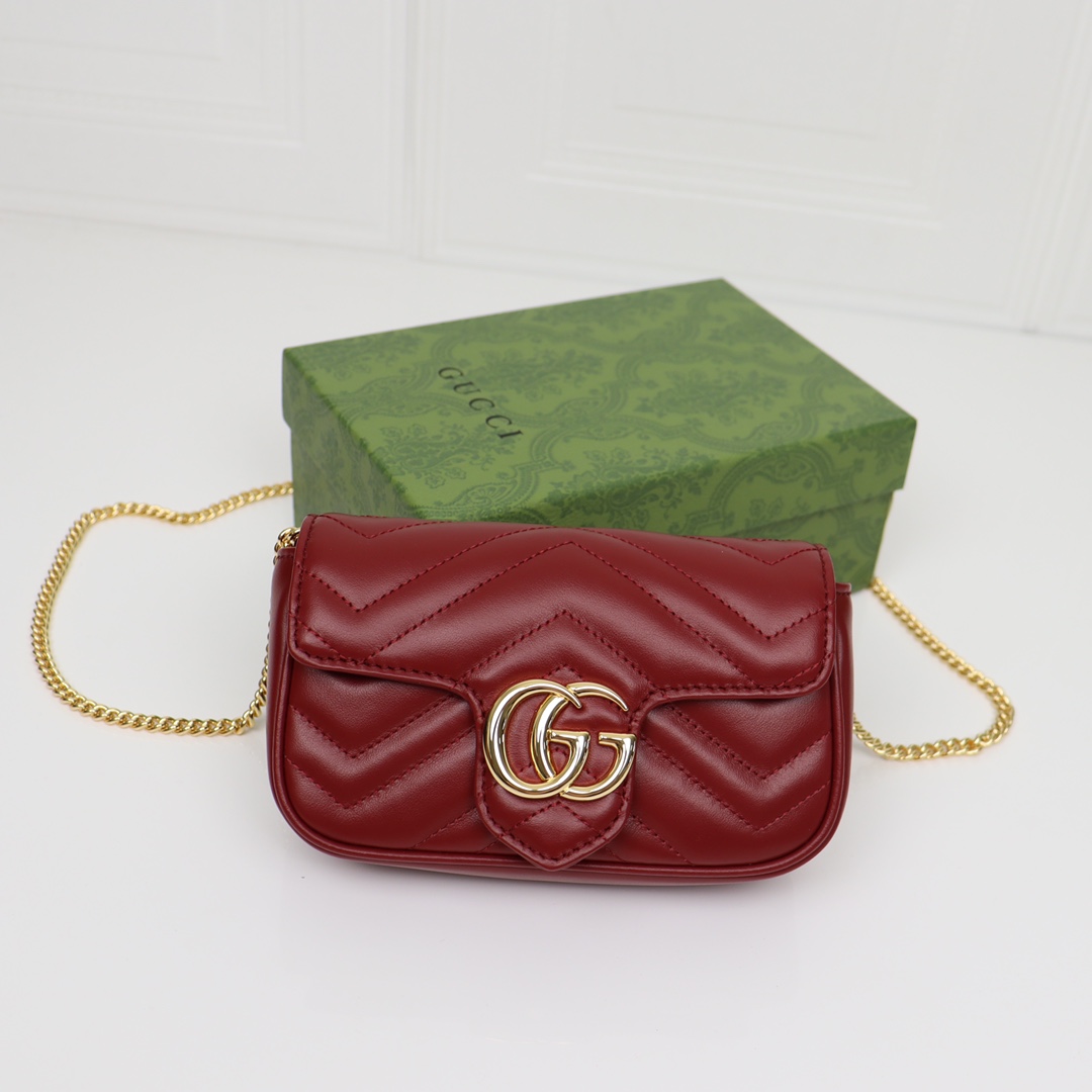 Gucci Marmont Sacs À Bandoulière & À Épaule Nouveau 2024
 Bourgogne Or Rouge Blanc Peau de mouton Série automne