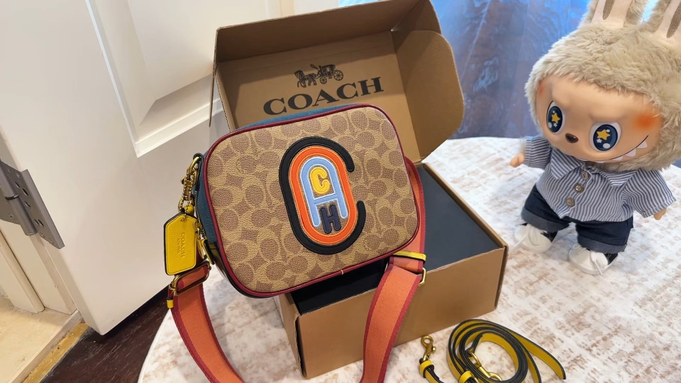 Bolso cámara de la serie Dempsey de Coach con estampado clásico.