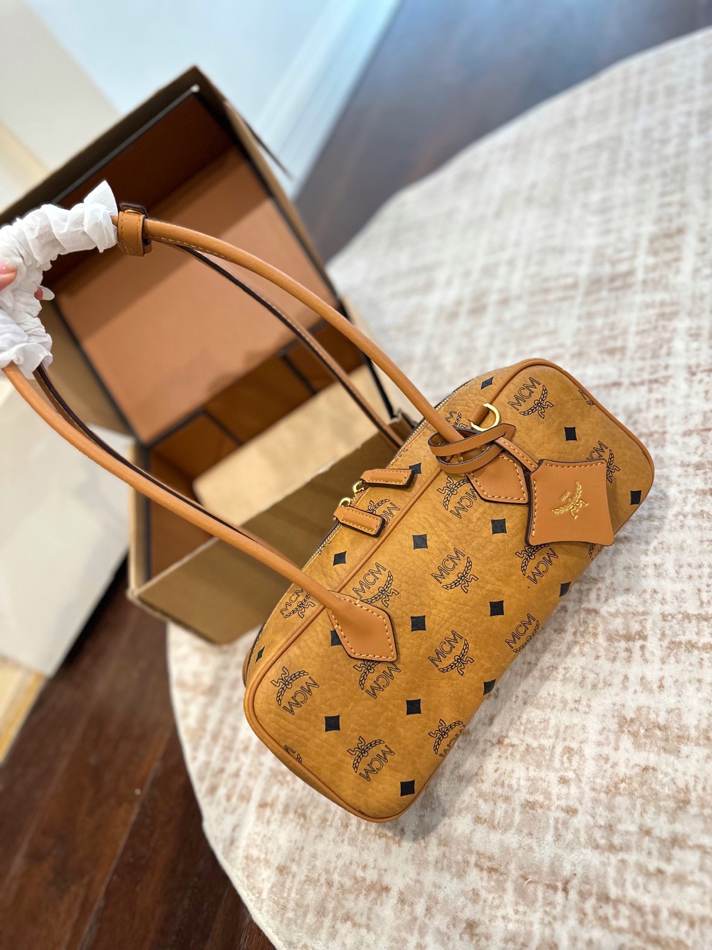 p170 caja de avión oficial, nueva serie MCM, bolso bolera, bolso de hombro, réplica de boutique uno a uno, detalles per…