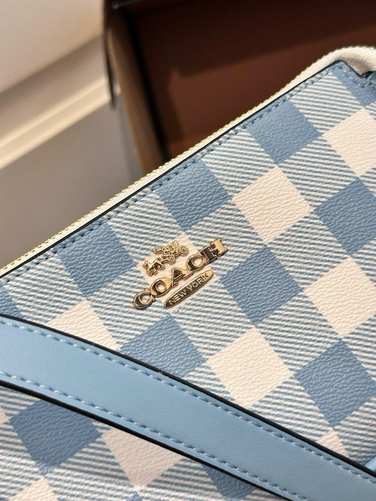 Coach Blue white gingham Black white gingham shoulder