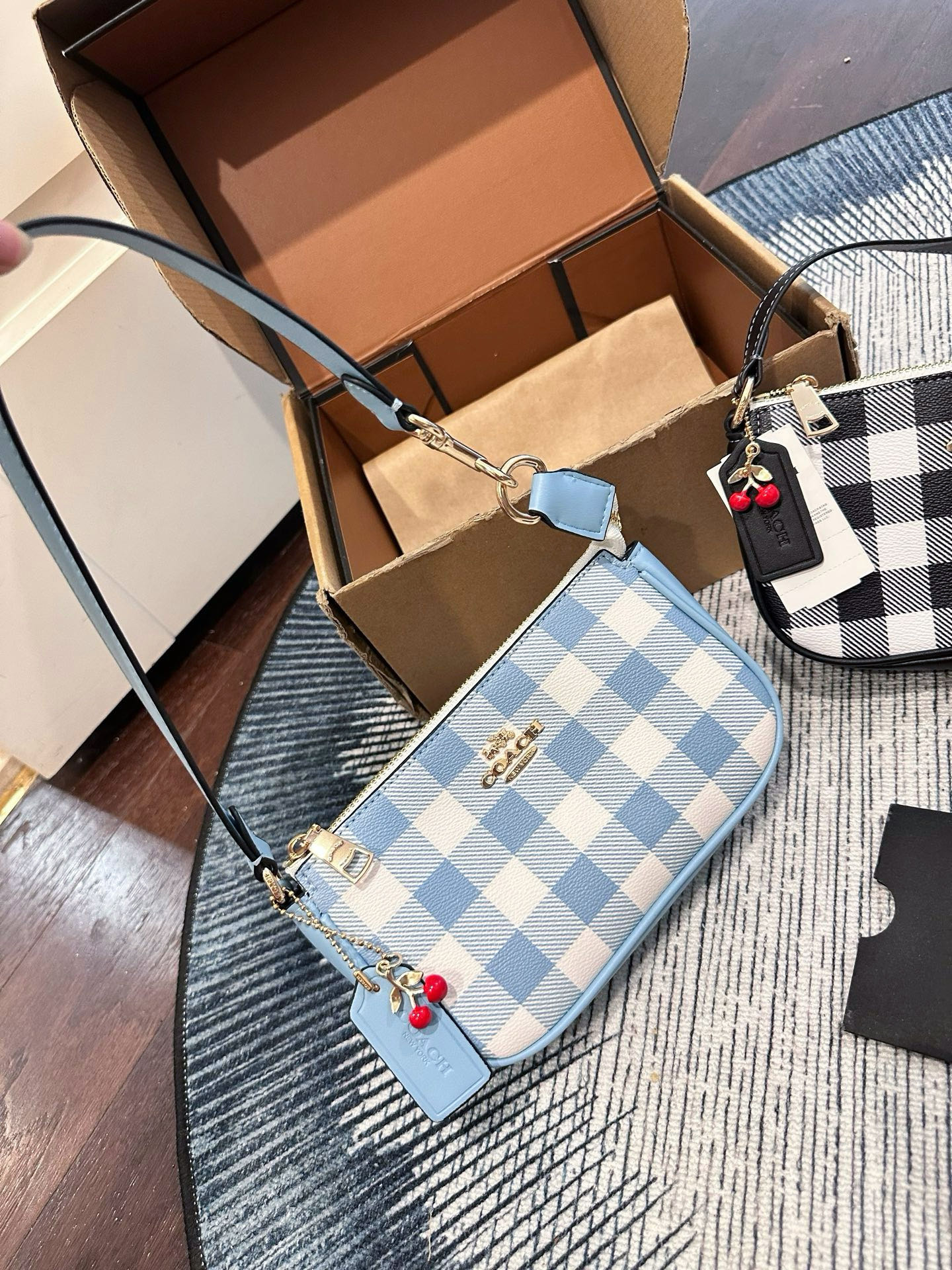 Coach Blue white gingham Black white gingham shoulder
