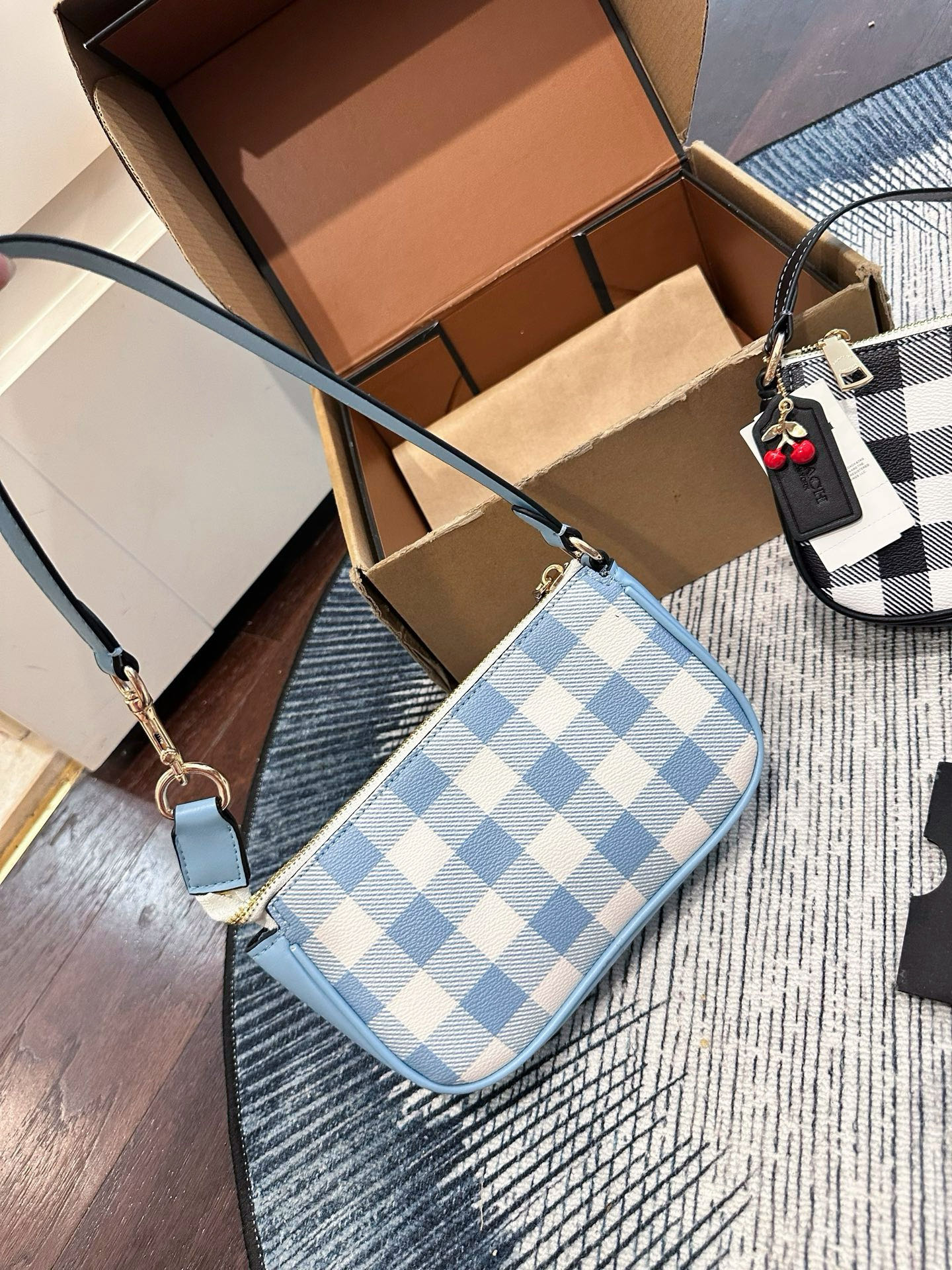 Coach Blue white gingham Black white gingham shoulder