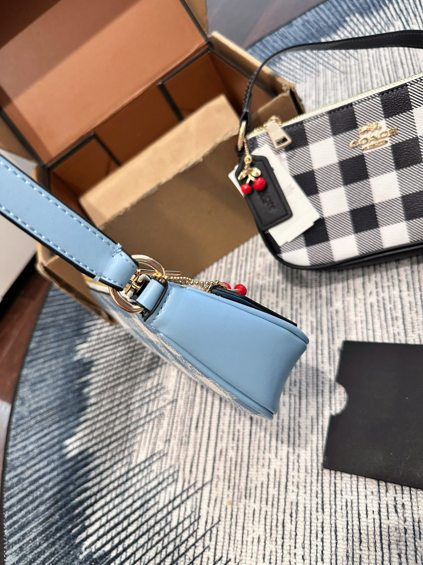 Coach Blue white gingham Black white gingham shoulder