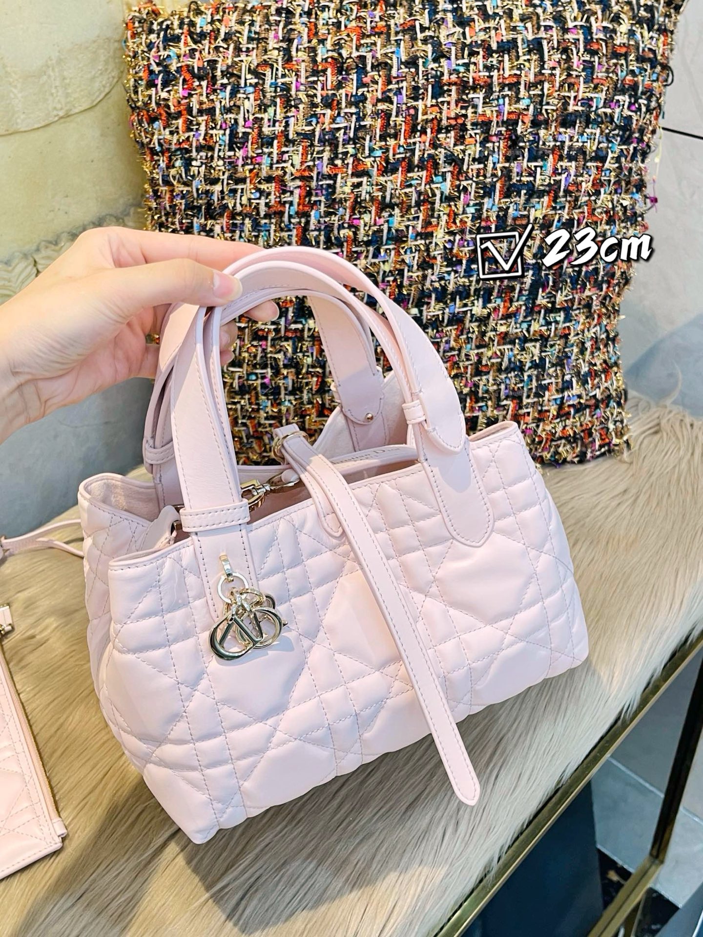 Dior Light Pink Quilted Leather 23cm tote everyday