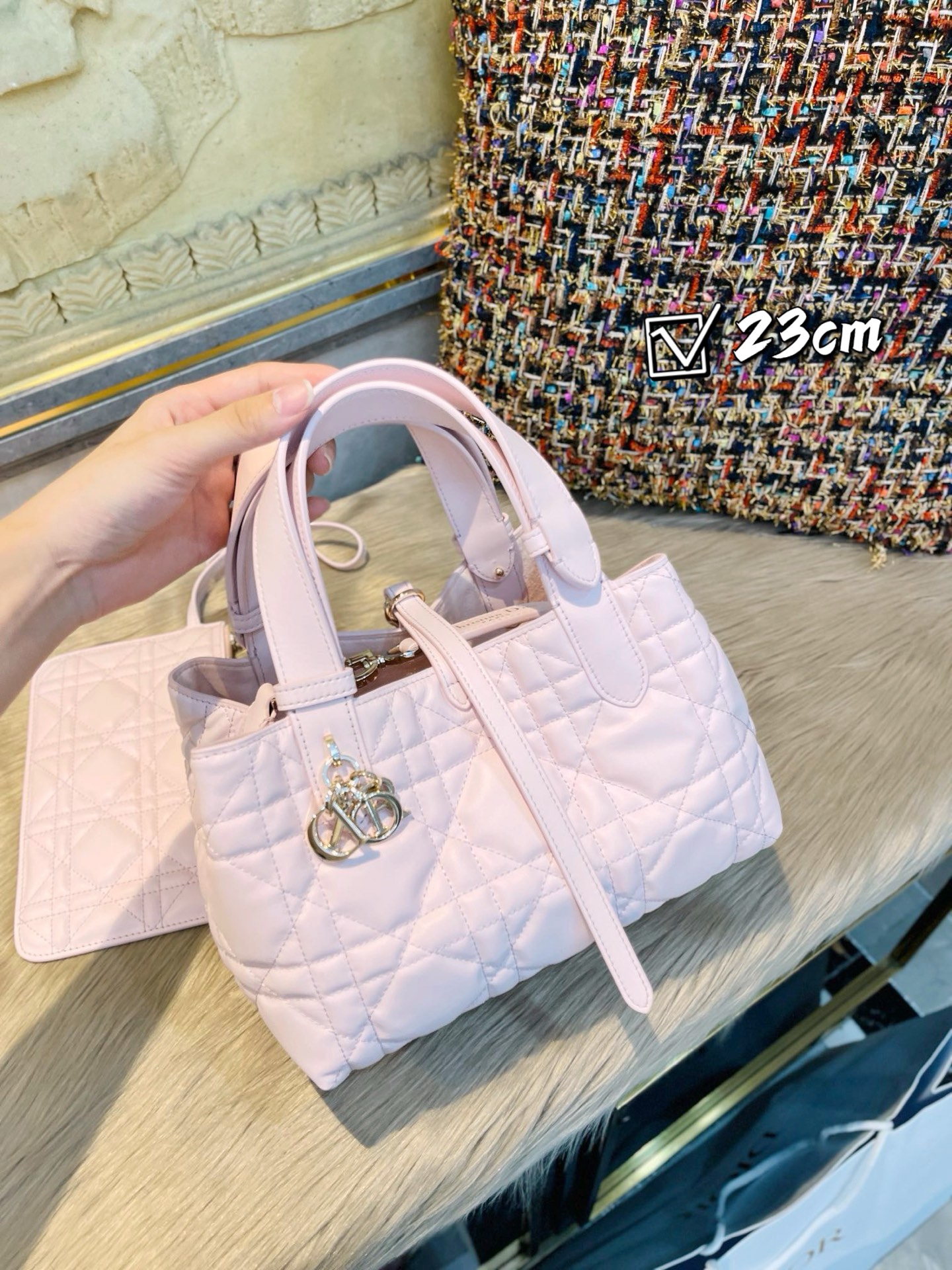 Dior Light Pink Quilted Leather 23cm tote everyday