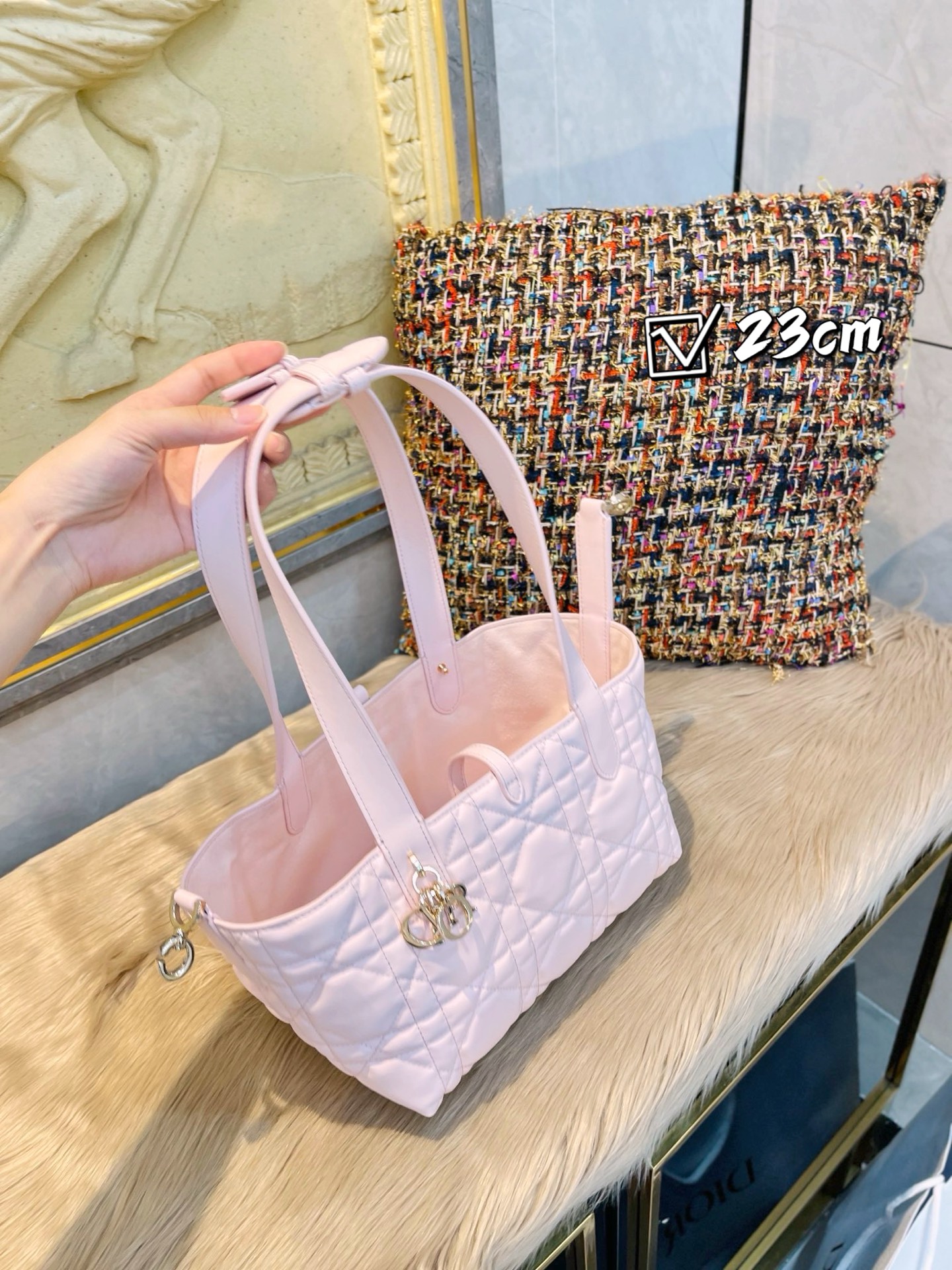 Dior Light Pink Quilted Leather 23cm tote everyday