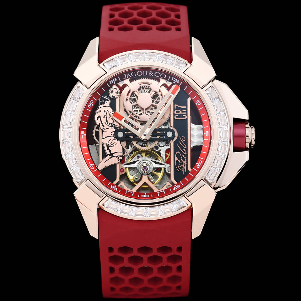 NO:392861,TW's new product launch Jacob & Co. Czech Leopard xCR7 C Ronaldo CR7 co-branded customized limited edition Czech Leopard TW exclusively launched to create the strongest 1:1 perfect replica, the parameters are synchronized with the authentic product. Size: 44mm 12.45mm uses a 316L stainless steel case, each angle is carefully polished, matched with imported JR2301 fully automatic mechanical movement, wear-resistant and durable sapphire glass mirror, imported fluoroelastic strap, 316L stainless steel pin buckle, hollow dial adopts complex engraving technology, making the dial more three-dimensional. The classic movement of the Ronaldo wearing the No. 7 jersey, highly highlights the special features of the joint model, and the autograph on the right also uses multiple layers of complex craftsmanship to make this watch exquisitely present in front of you!  ,,jacob & co19860909TW新品首发Jacob & Co 捷克豹xCR7 C罗CR7联名定制限量版捷克豹TW独家首发打造最强1:1完美复刻,参数与正品同步 尺寸:44mm 12.45mm采用316L精钢表壳,每一个角度都是精心打磨而成,搭配进口JR2301全自动机械机芯,耐磨耐用蓝宝石玻璃镜面,进口氟橡胶表带,316L精钢针扣,镂空的表盘采用复杂的雕刻工艺,让表盘更加凸显立体感,左侧为穿着7号球衣的C罗名场面的经典动作,高度彰显了联名款的特别之处、右侧的亲笔签名也采用多层复杂工艺让这款腕表精致的呈现在你面前！,,jacob & co,Watch