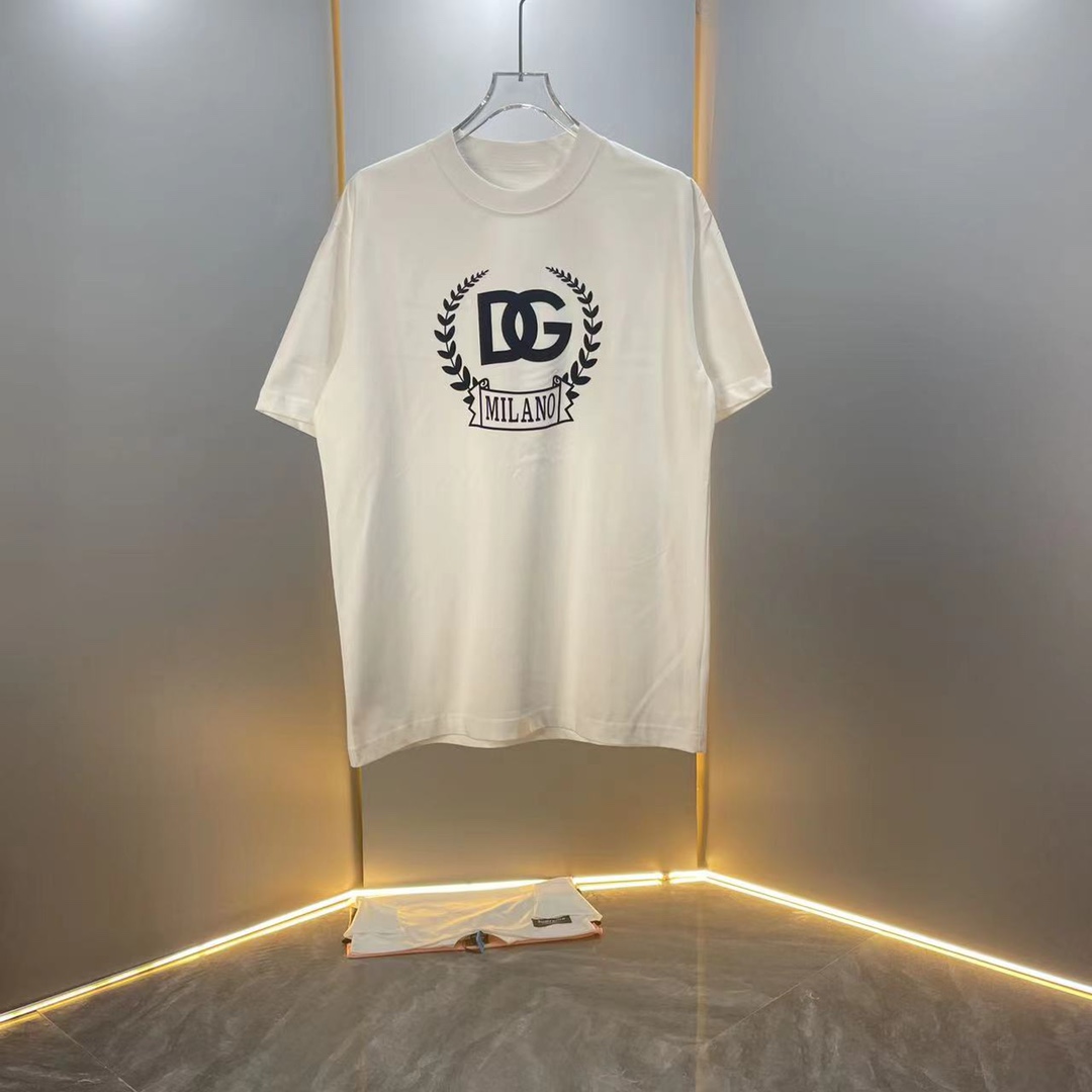 【Alta calidad】D&G DG 2024ss Primavera/Verano Camiseta de cuello redondo de manga corta de algodón puro, diseño de logo …