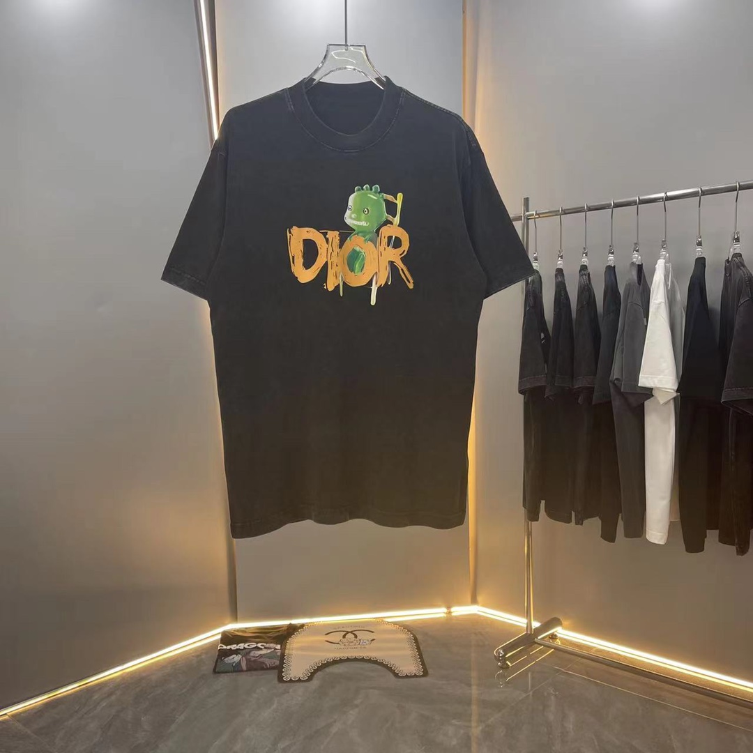 [Alta calidad] Dior Dior 2024ss primavera y verano, tela de copo de nieve frito, la última camiseta de manga corta con …