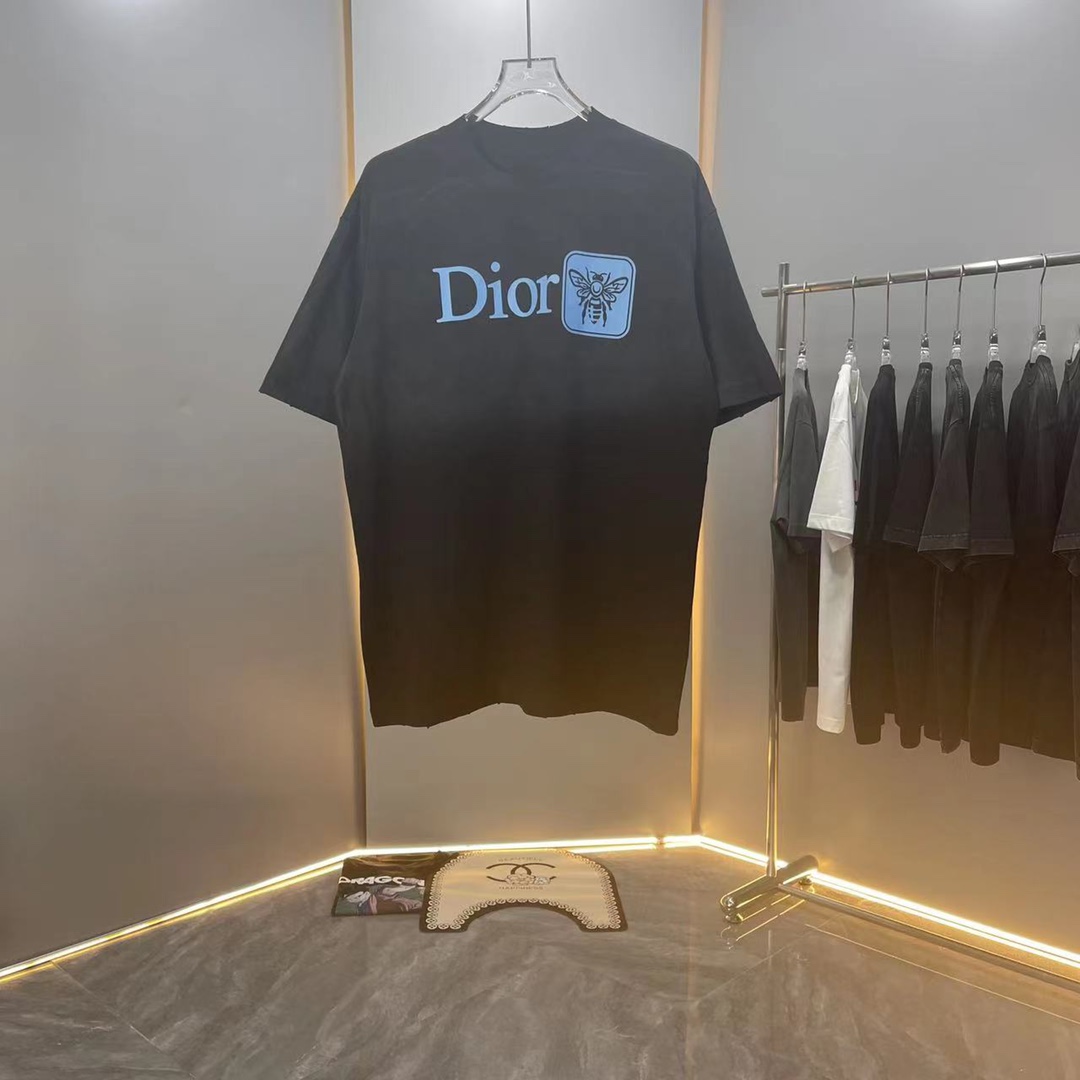 [Alta calidad] Dior 2024ss tela de algodón puro de primavera y verano, la última camiseta de manga corta con cuello red…