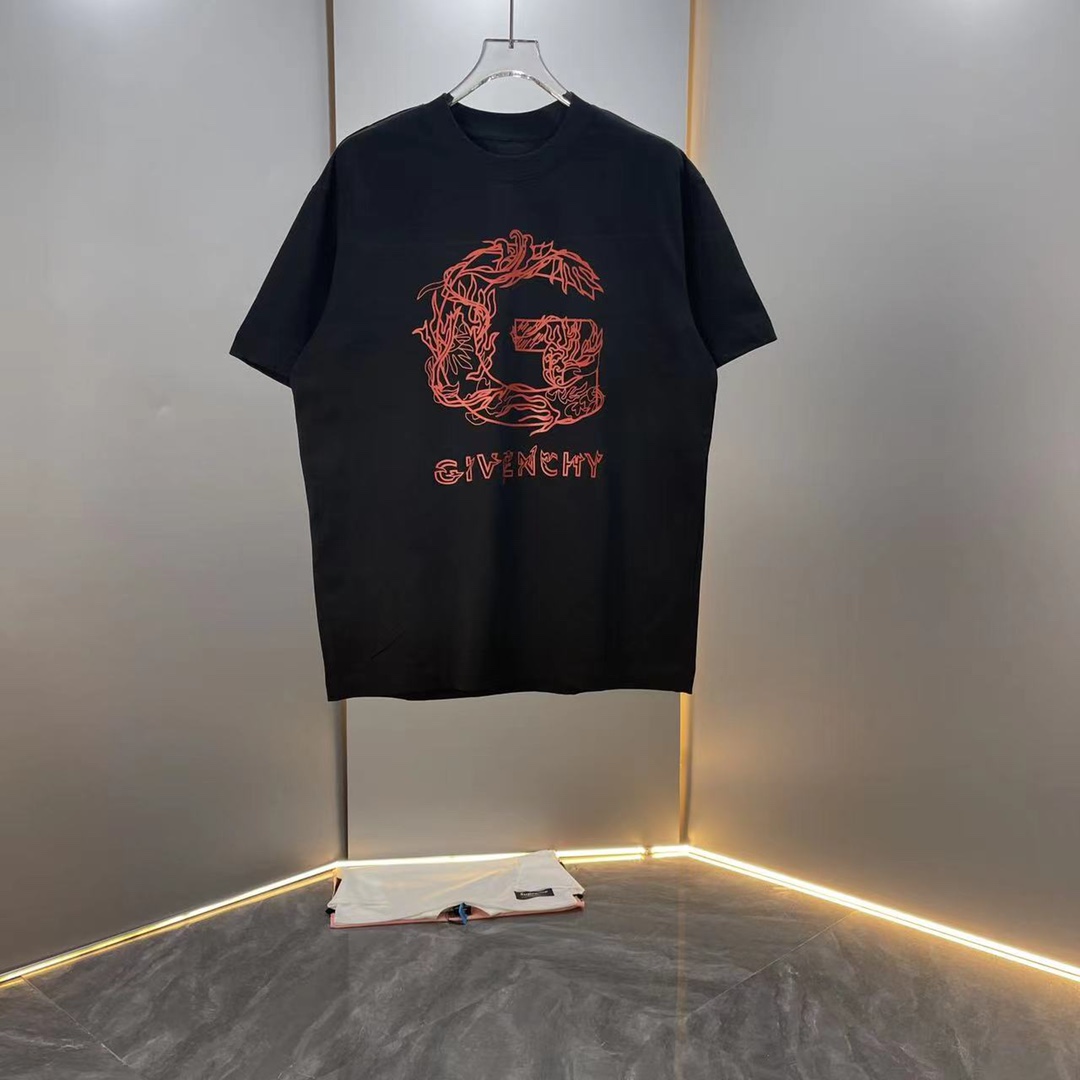 [Alta calidad] GIVENCHY 2024ss tela de algodón puro de primavera y verano, la última camiseta de manga corta con cuello…