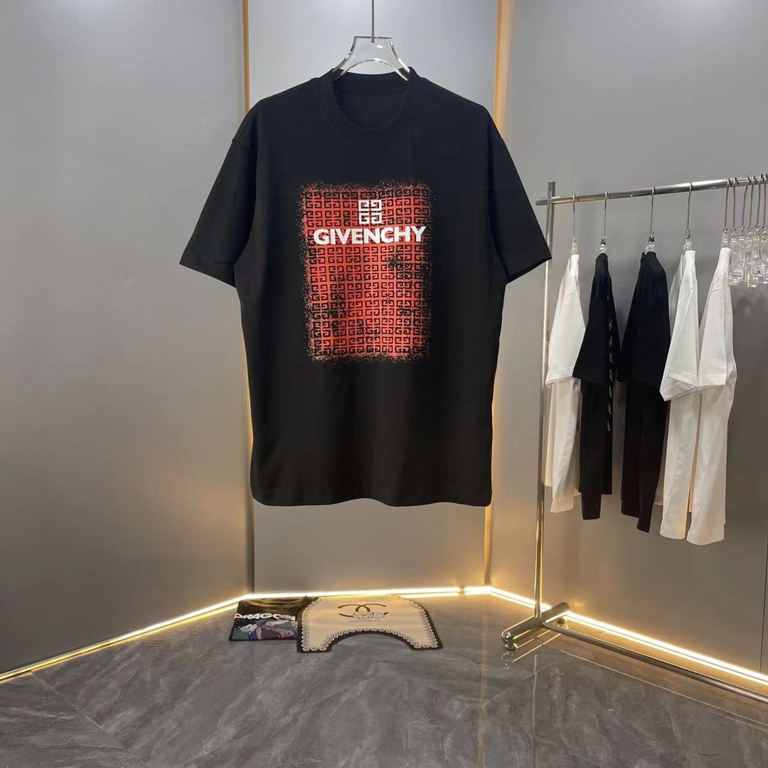 [Alta calidad] GIVENCHY 2024ss tela de algodón puro de primavera y verano, la última camiseta de manga corta con cuello…