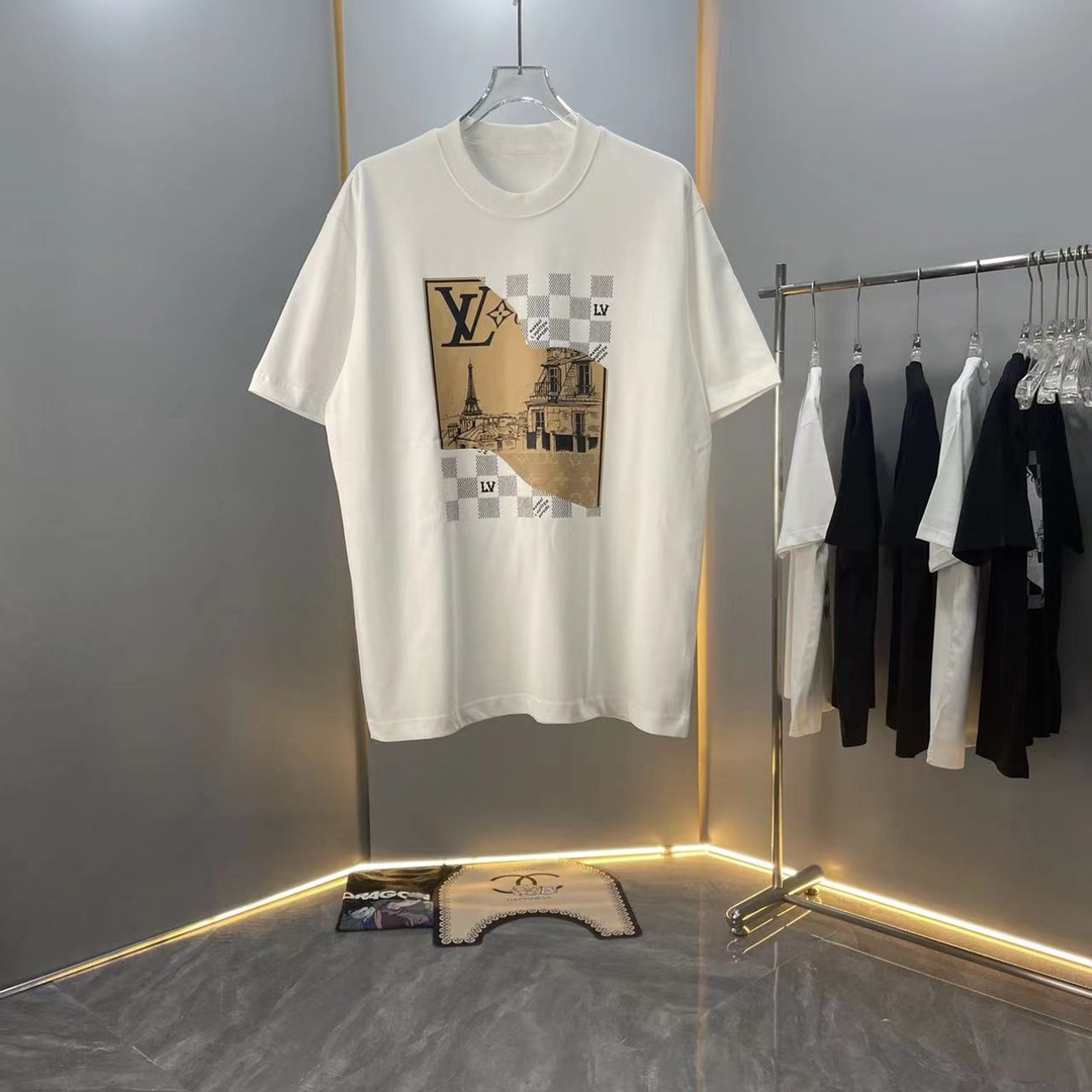 [Alta calidad] LOUISVU 2024ss primavera y verano tela de algodón puro, la última camiseta de manga corta con cuello red…