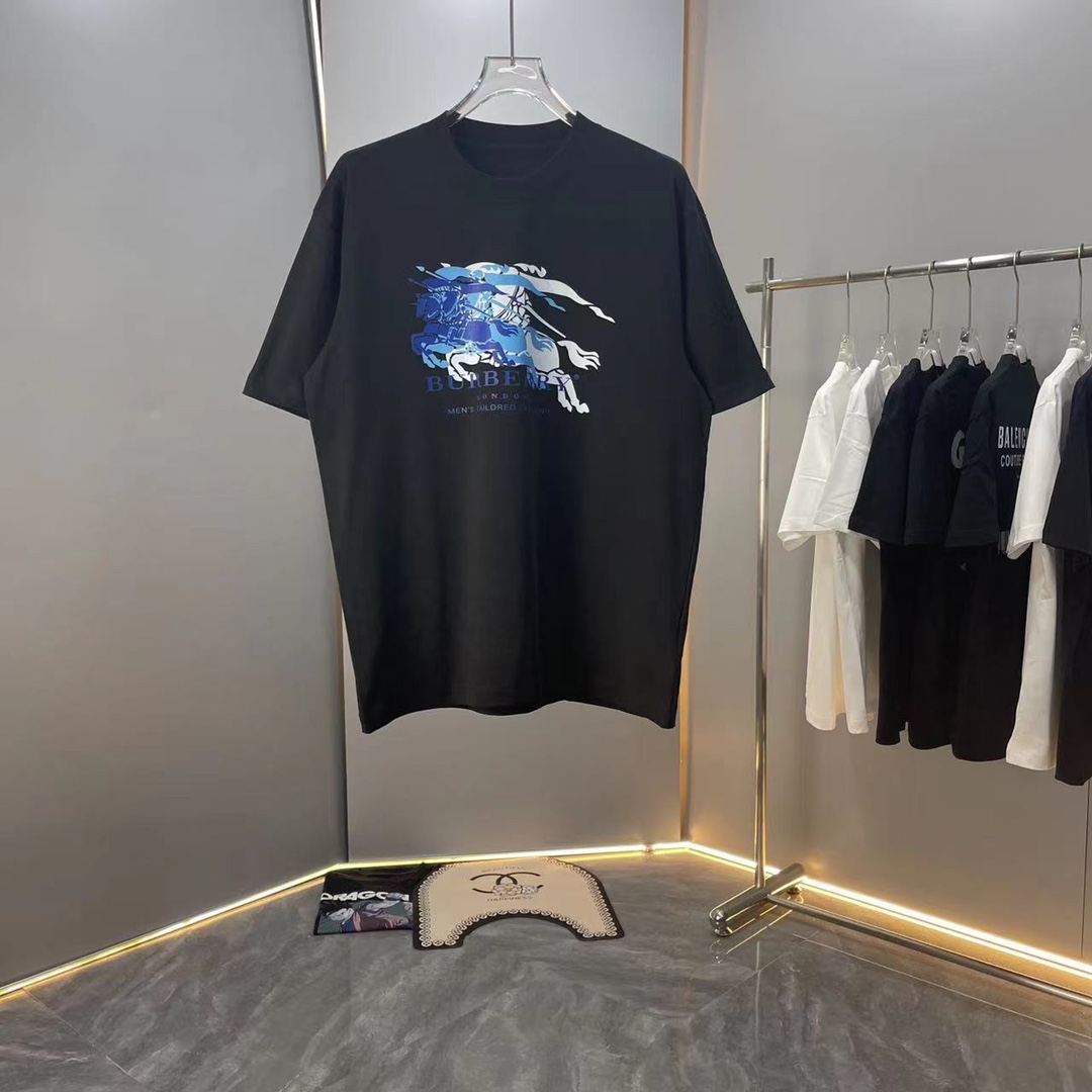 【Alta calidad】Bur* Bar* 2024ss algodón puro, última camiseta de cuello redondo de manga corta, micro logo de caballero …