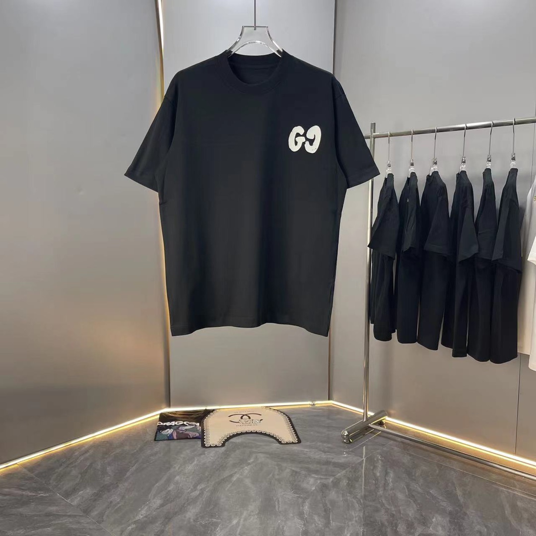 【Alta calidad】GU*Gucci*2024ss primavera/verano Camiseta de cuello redondo de manga corta de algodón puro, última colecc…