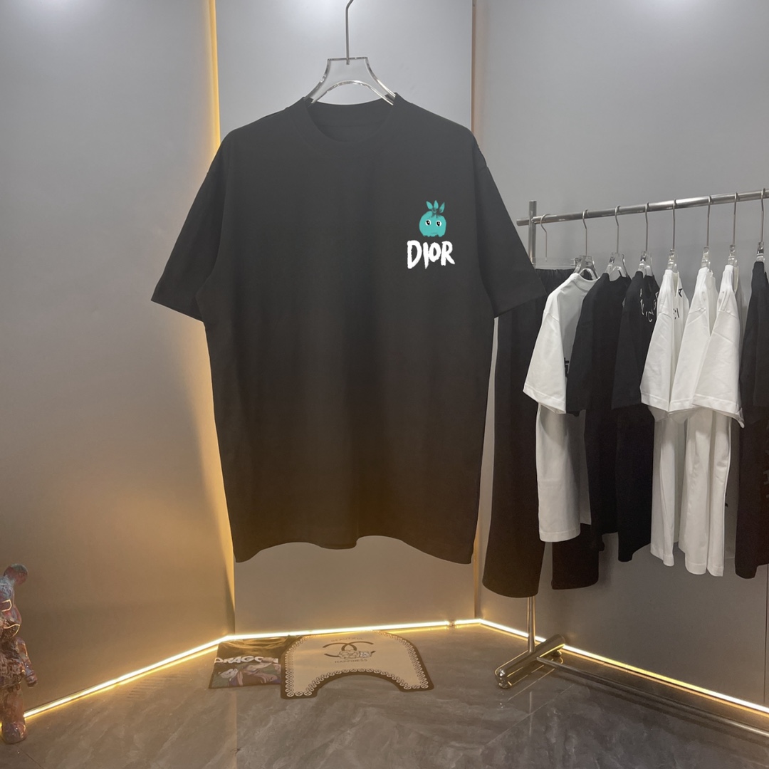 [Alta calidad] Dio Dior 2024ss primavera y verano tela de algodón puro, la última camiseta de manga corta con cuello re…