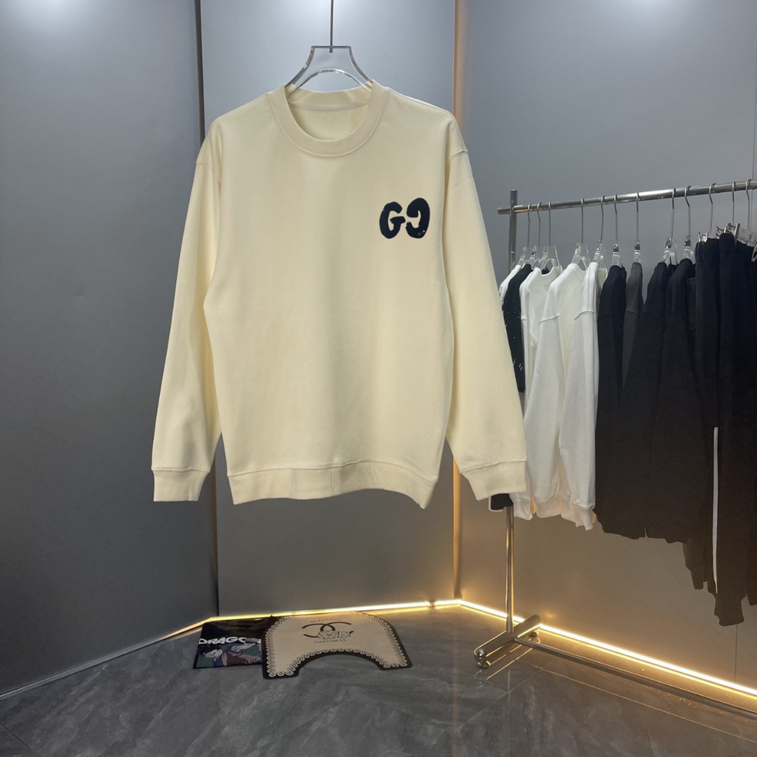 【Alta calidad】GUC Gucci sudadera de cuello redondo de moda de otoño/invierno 24ss, algodón puro, 400g, diseño de estamp…