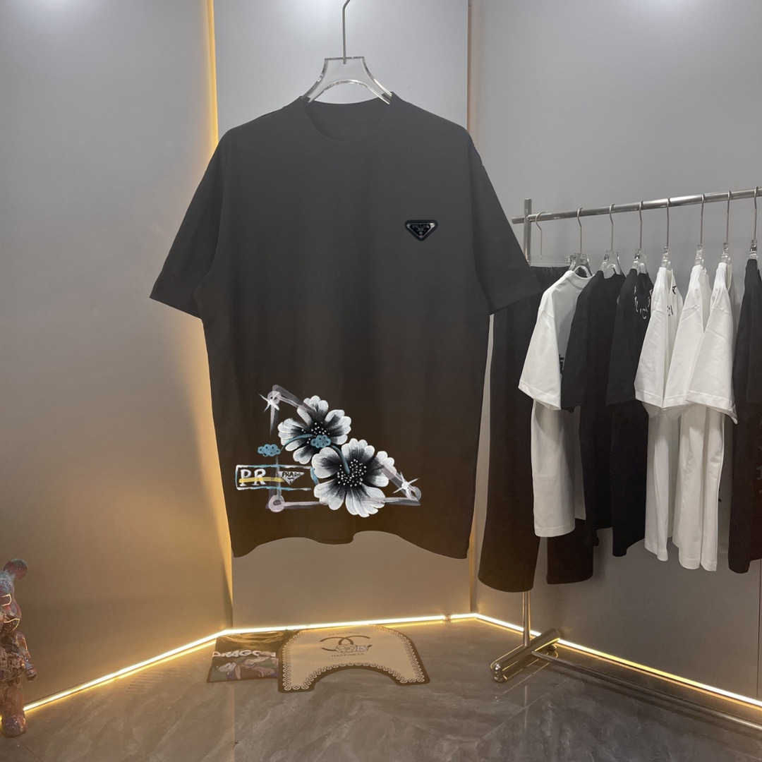 【Alta calidad】pra Pula 2024ss primavera/verano camiseta de manga corta con cuello redondo de algodón puro, logo con est…
