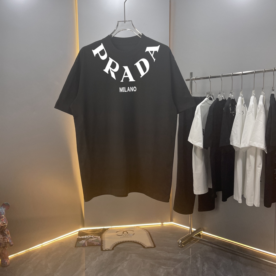【Alta calidad】pra Pula 2024ss primavera/verano camiseta de manga corta con cuello redondo de algodón puro, logo con est…