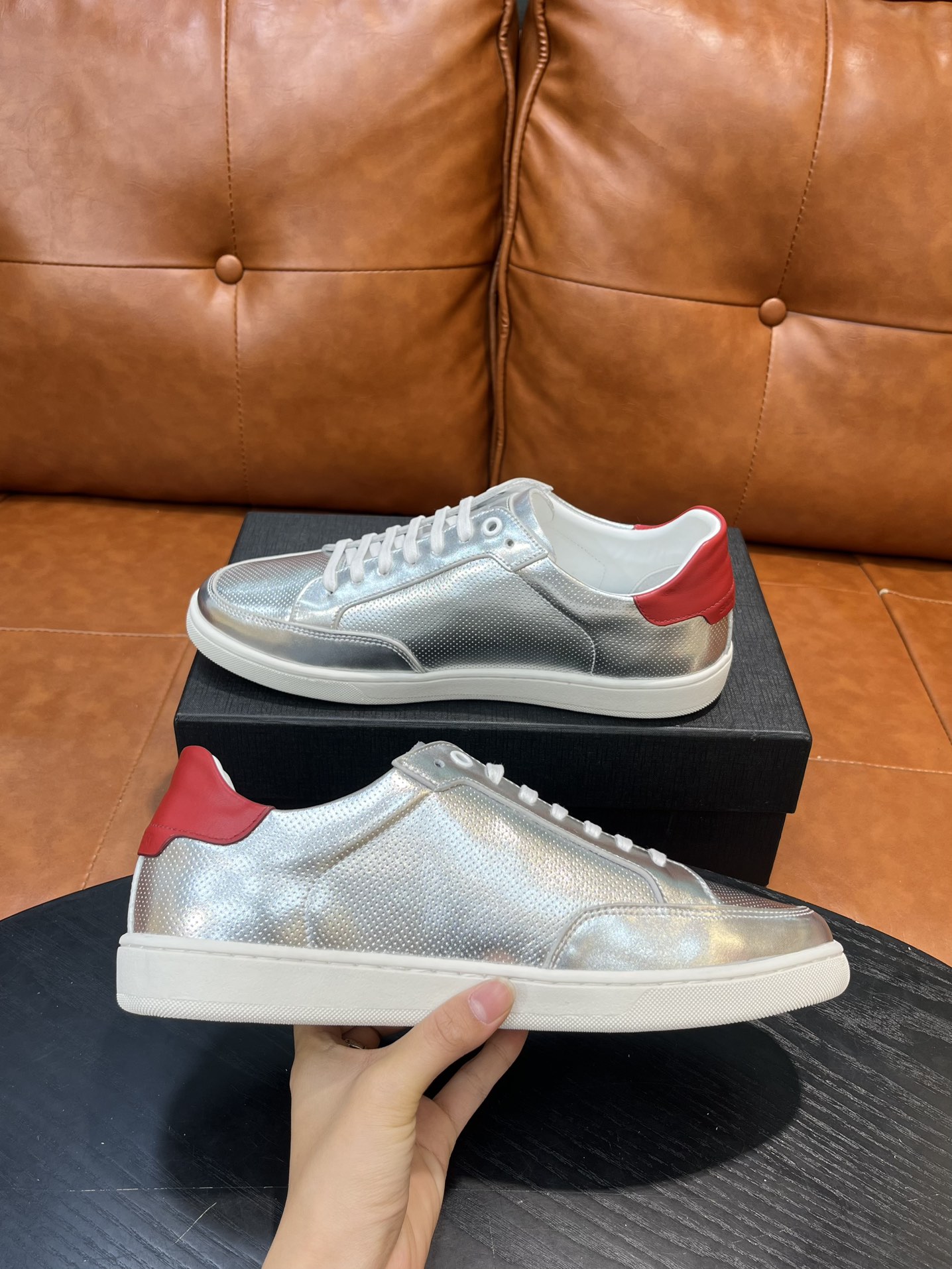 Yves Saint Laurent Metallic Leather Sneakers with Red Heel Tab 8 i1715597157 3771 1