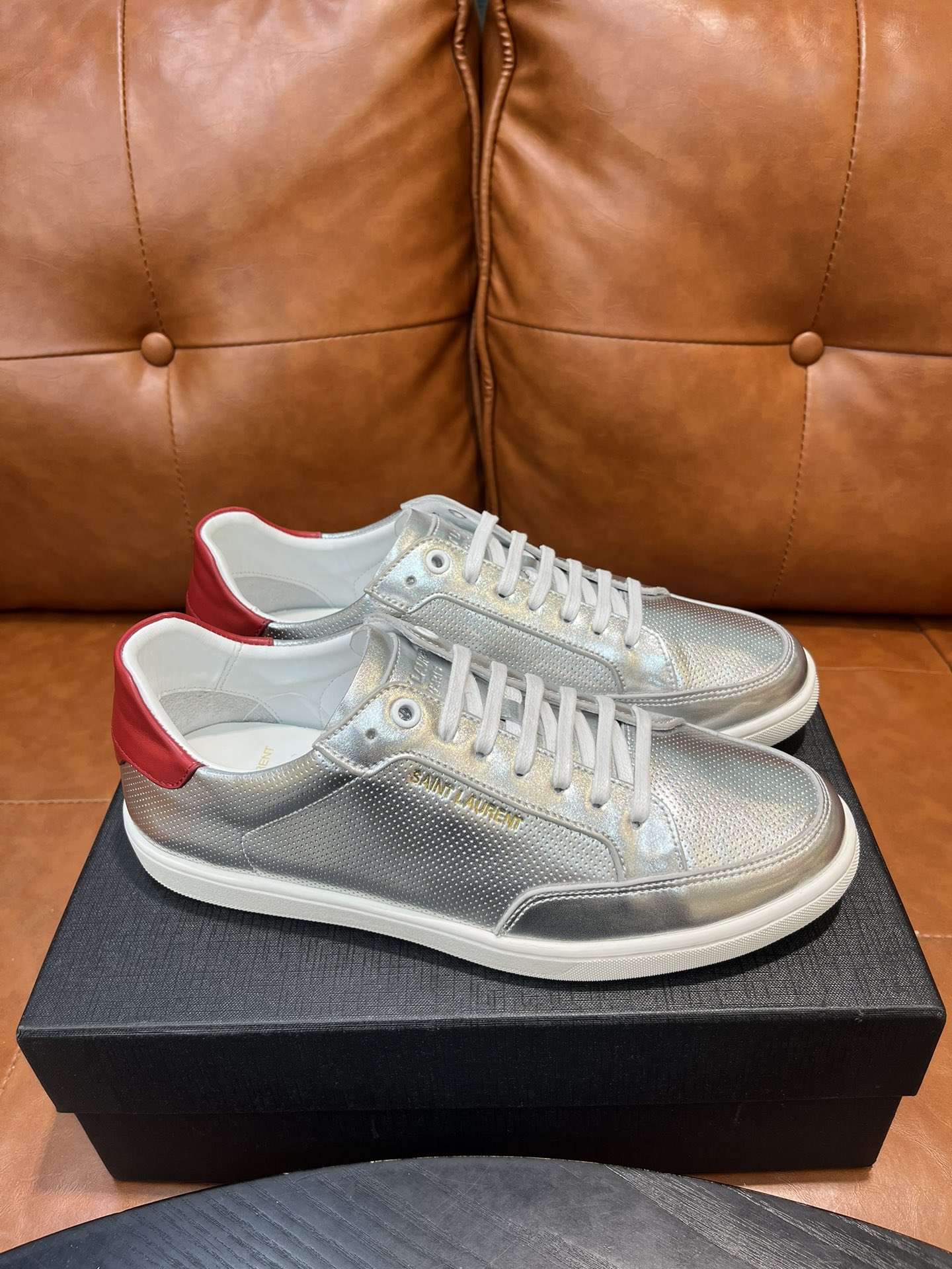 Yves Saint Laurent Metallic Leather Sneakers with Red Heel Tab 10 i1715597157 4726 5