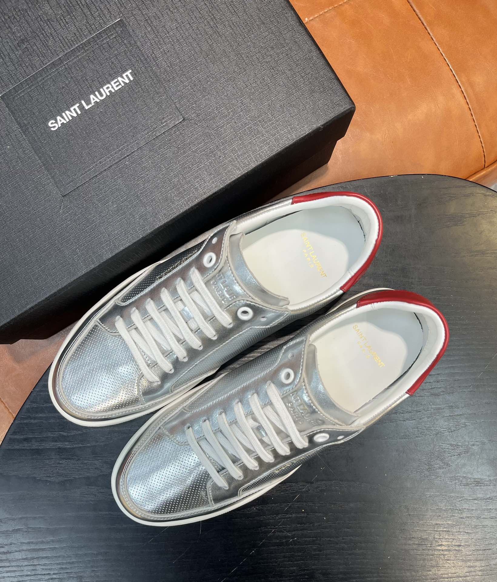 Yves Saint Laurent Metallic Leather Sneakers with Red Heel Tab 3 i1715597157 6045 3