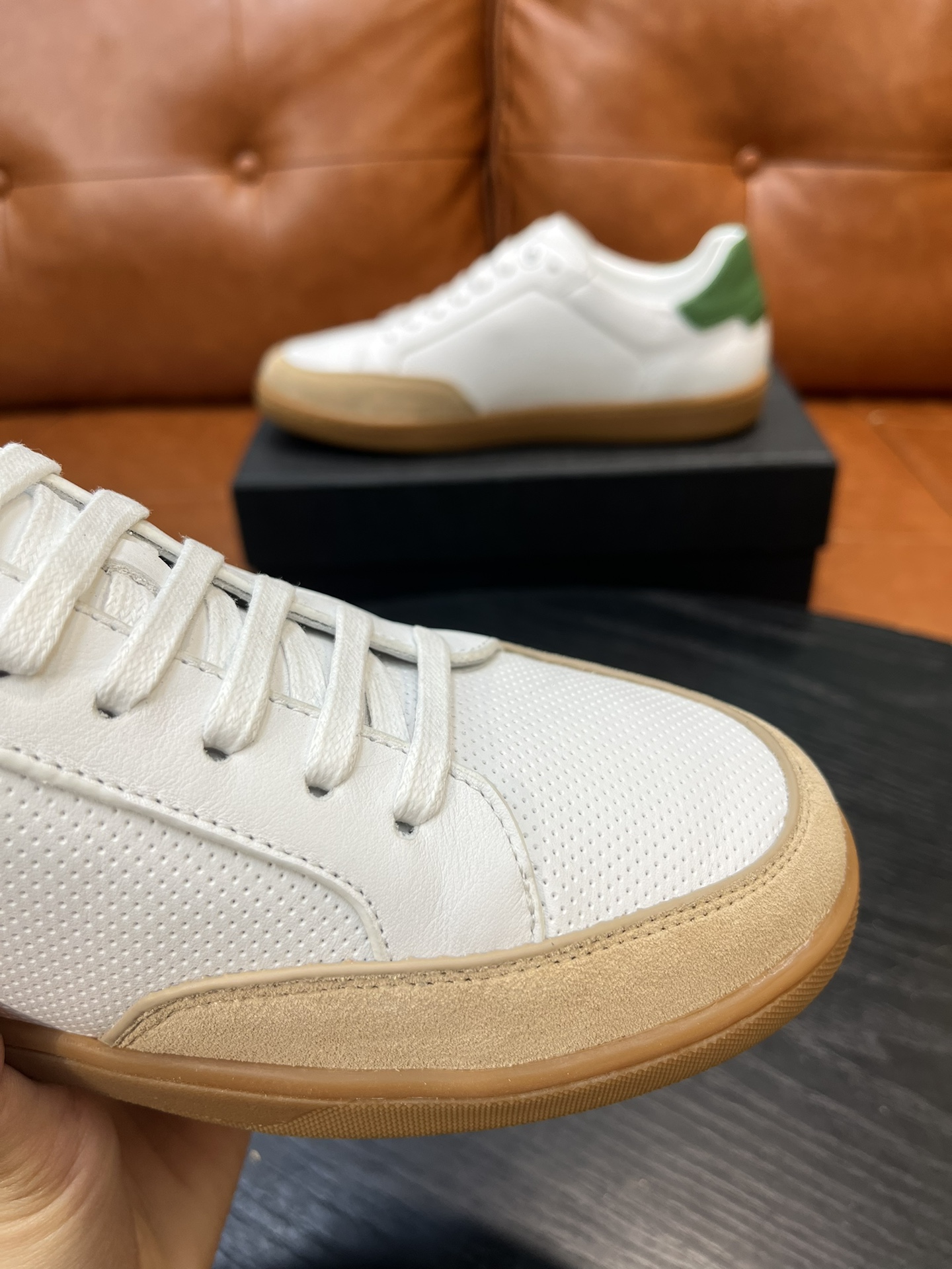 Yves Saint Laurent White Leather Sneakers with Green Heel Tab, Size 36-45 4 i1715597641 4992 0