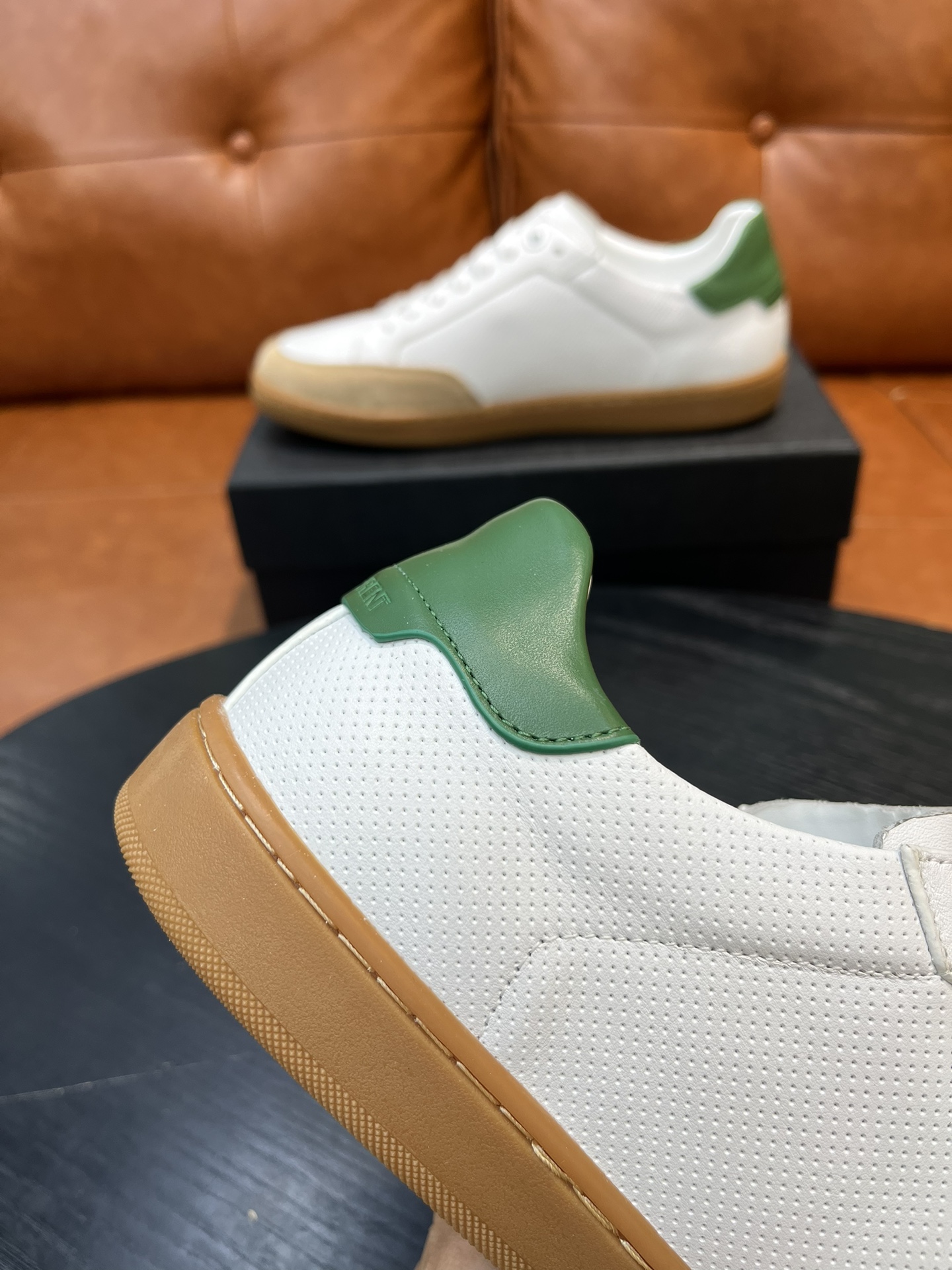 Yves Saint Laurent White Leather Sneakers with Green Heel Tab, Size 36-45 5 i1715597641 6224 0