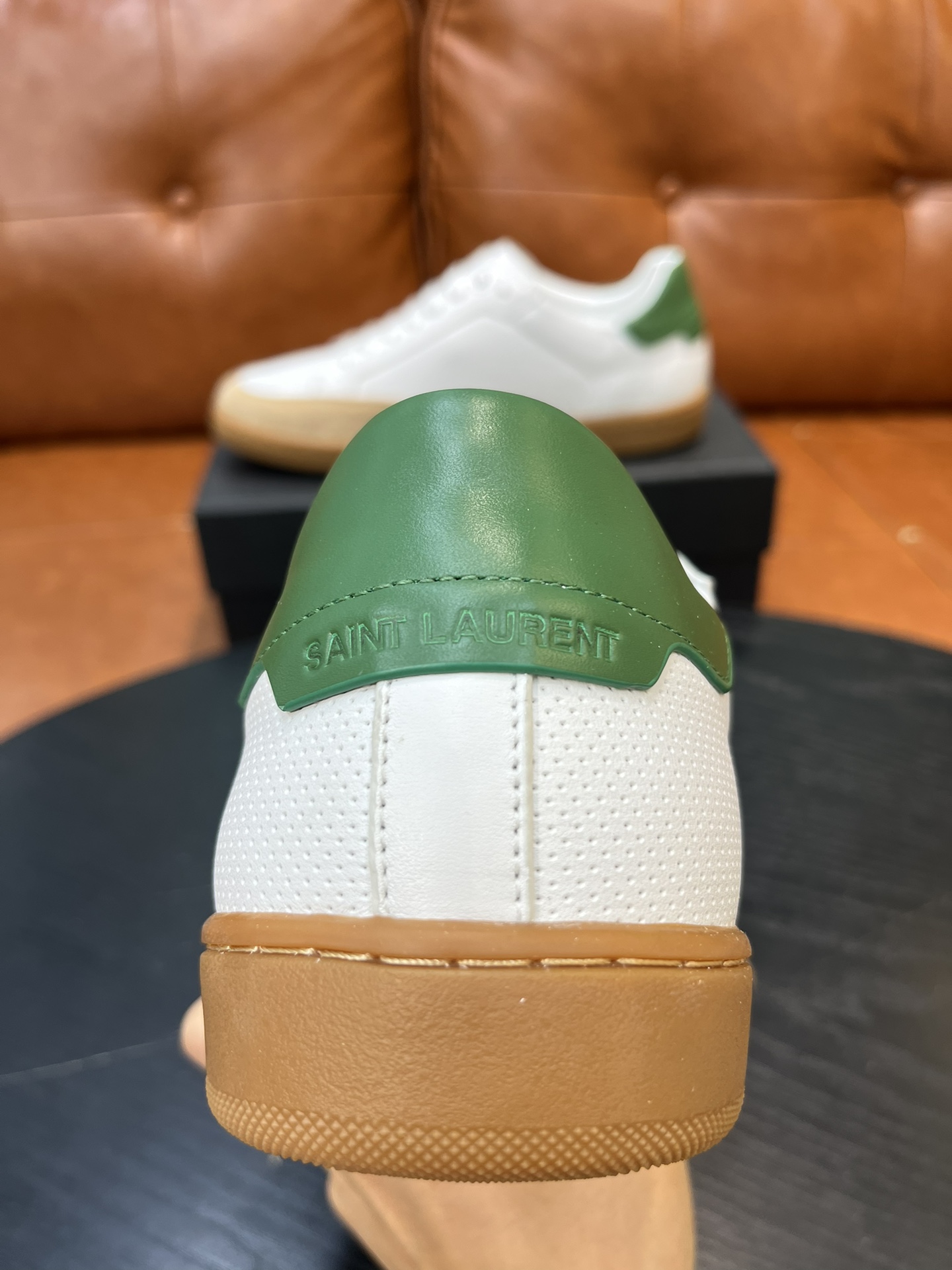 Yves Saint Laurent White Leather Sneakers with Green Heel Tab, Size 36-45 6 i1715597641 8532 0