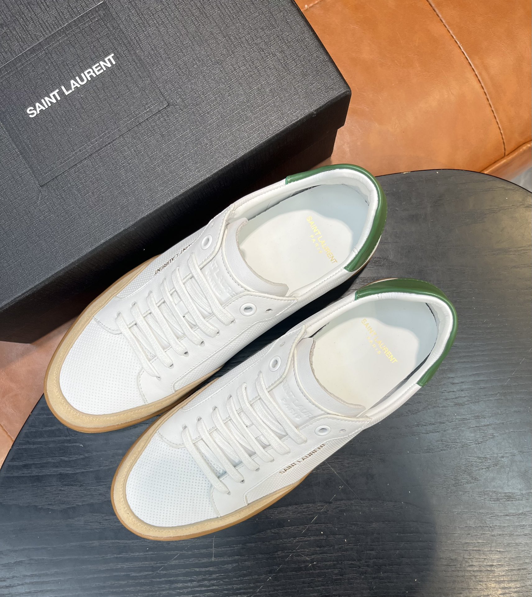 Yves Saint Laurent White Leather Sneakers with Green Heel Tab, Size 36-45 2 i1715597641 8723 0