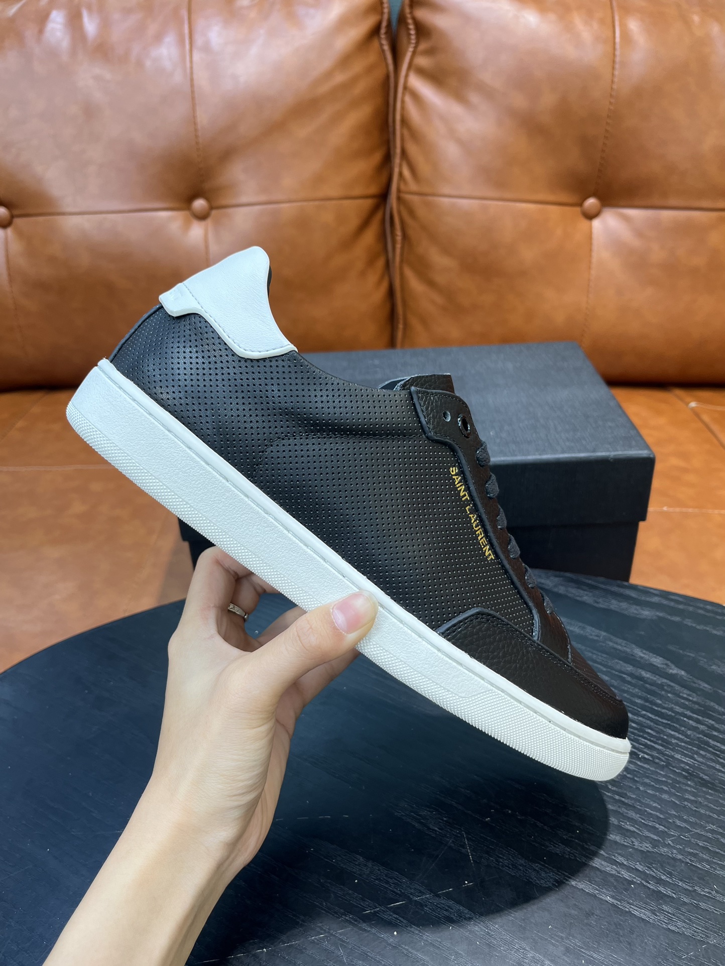 Saint Laurent Men's Black Leather Court Classic SL/06 Embossed Sneakers