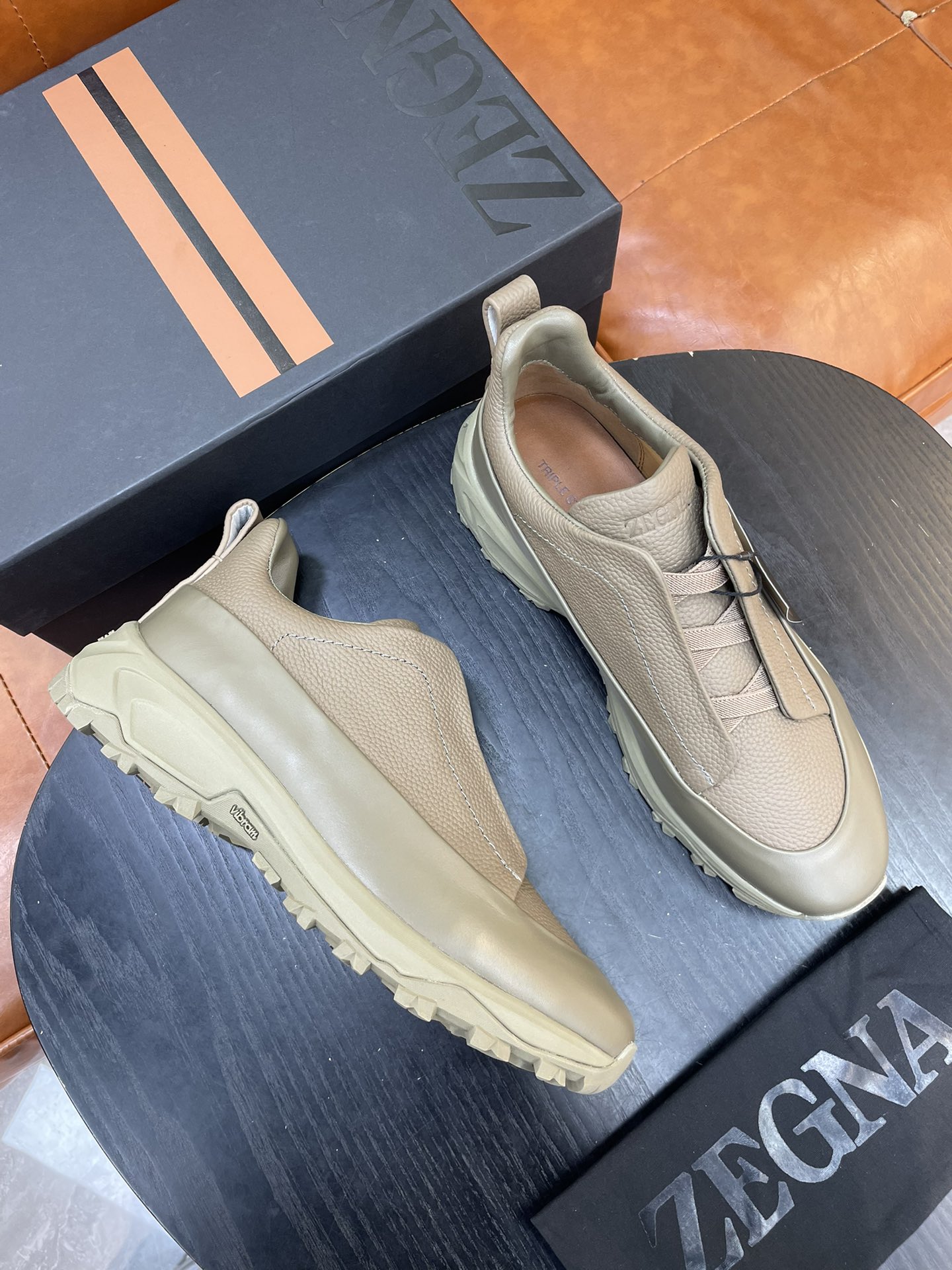 Zegna Triple Stitch Monte Suede Sneakers Luxury Casual Shoes Beige Leather 9 i1733718985 8156 6