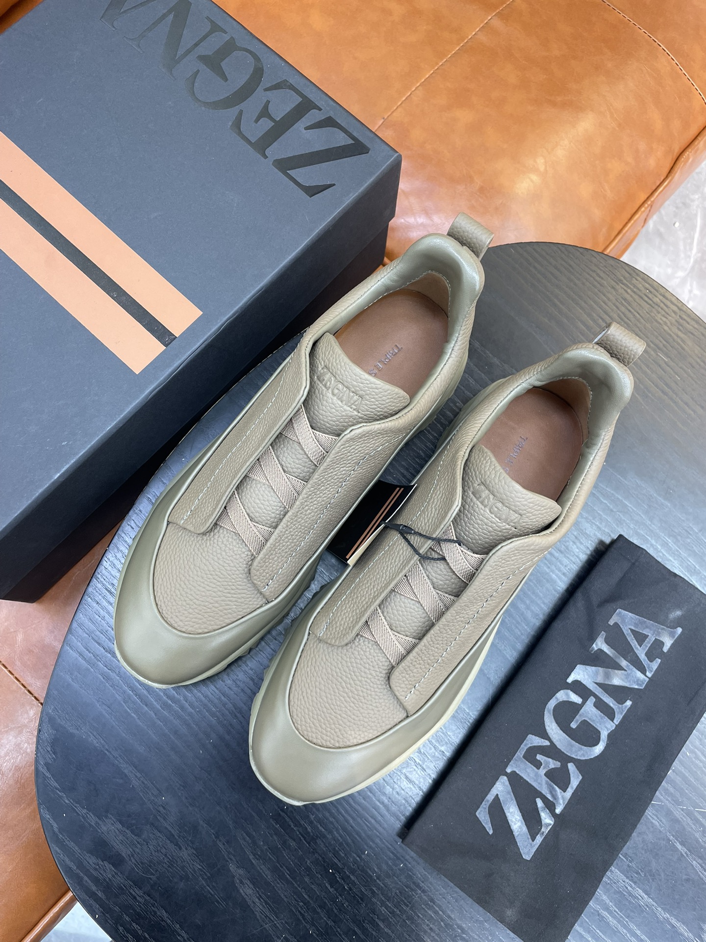 Zegna Triple Stitch Monte Suede Sneakers Luxury Casual Shoes Beige Leather 3 i1733718987 5225 0