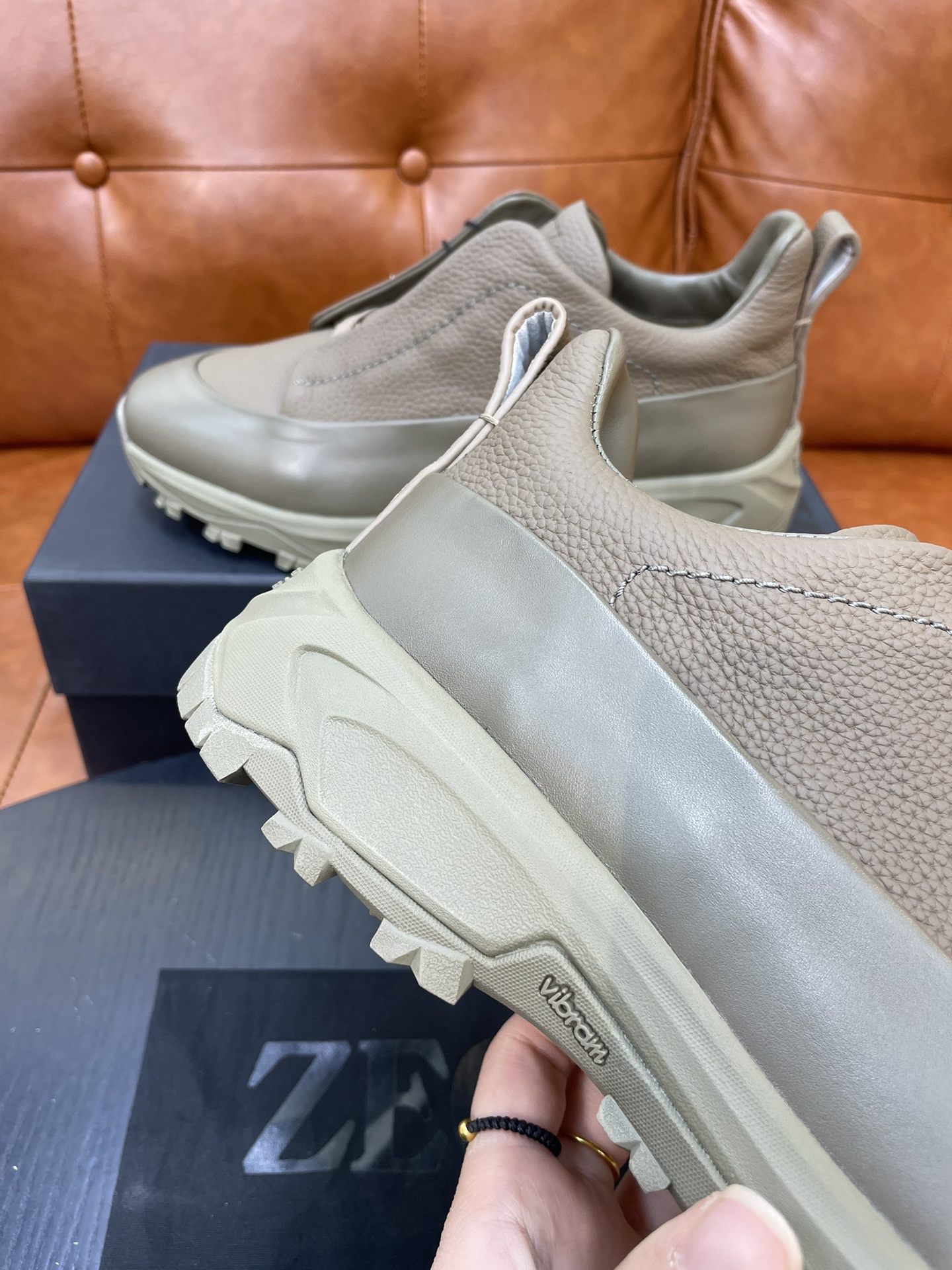 Zegna Triple Stitch Monte Suede Sneakers Luxury Casual Shoes Beige Leather 6 i1733718987 5258 0