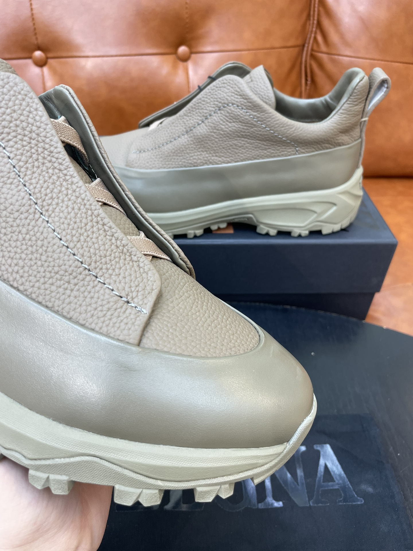 Zegna Triple Stitch Monte Suede Sneakers Luxury Casual Shoes Beige Leather 5 i1733718987 5679 0