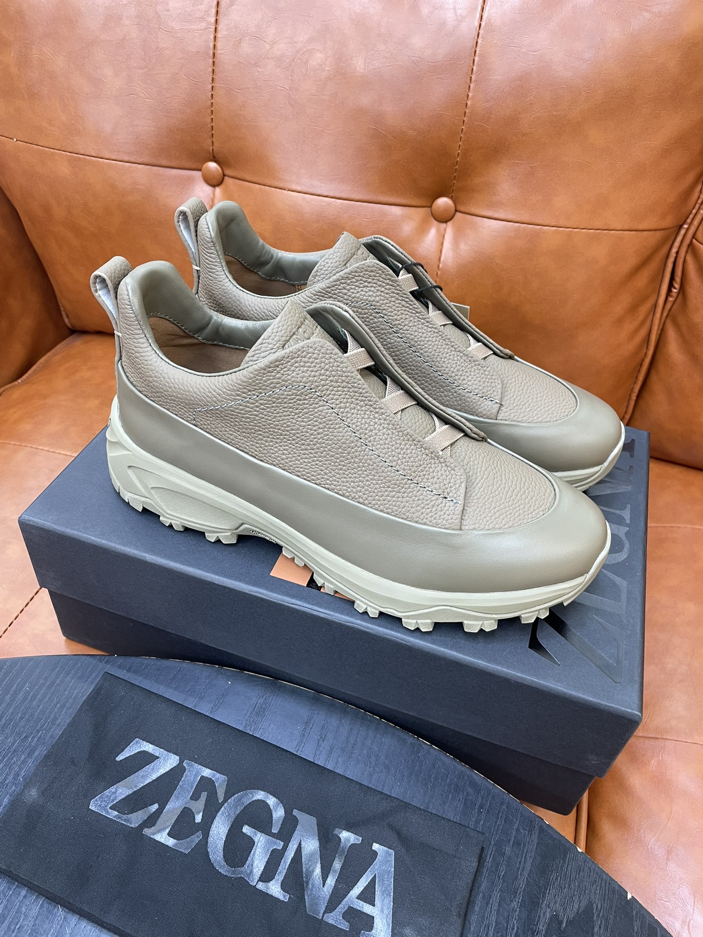 Zegna Triple Stitch Monte Suede Sneakers Luxury Casual Shoes Beige Leather 10 i1733718988 8449 0