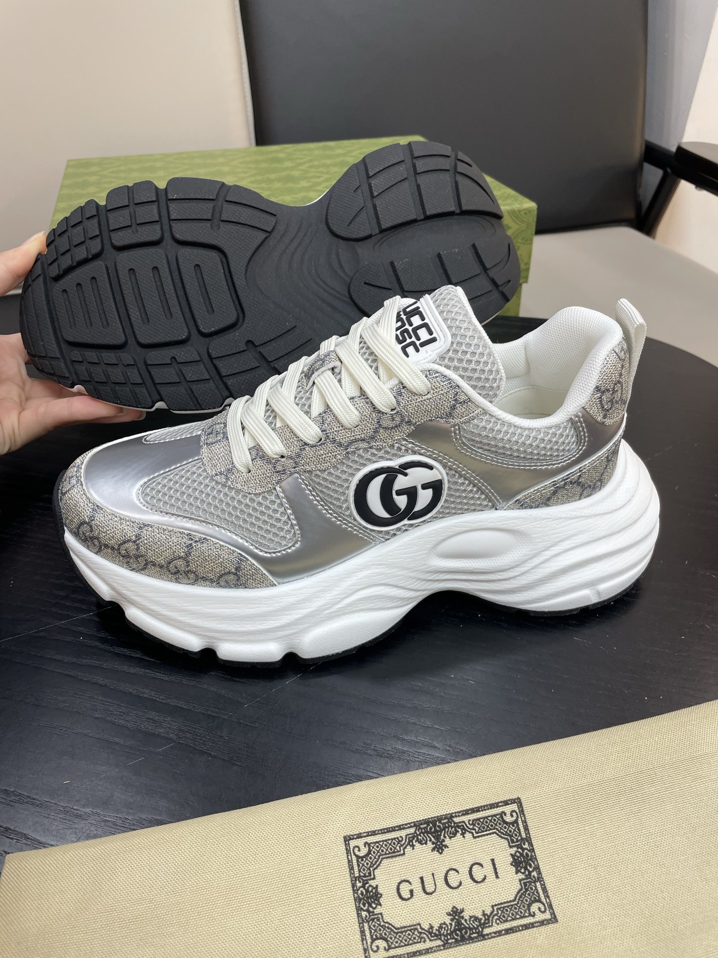 Gucci Women's Screener Sneaker GG Crystal in Beige and Silver, Size 39-44 4 i1743922124698 5597 0 2
