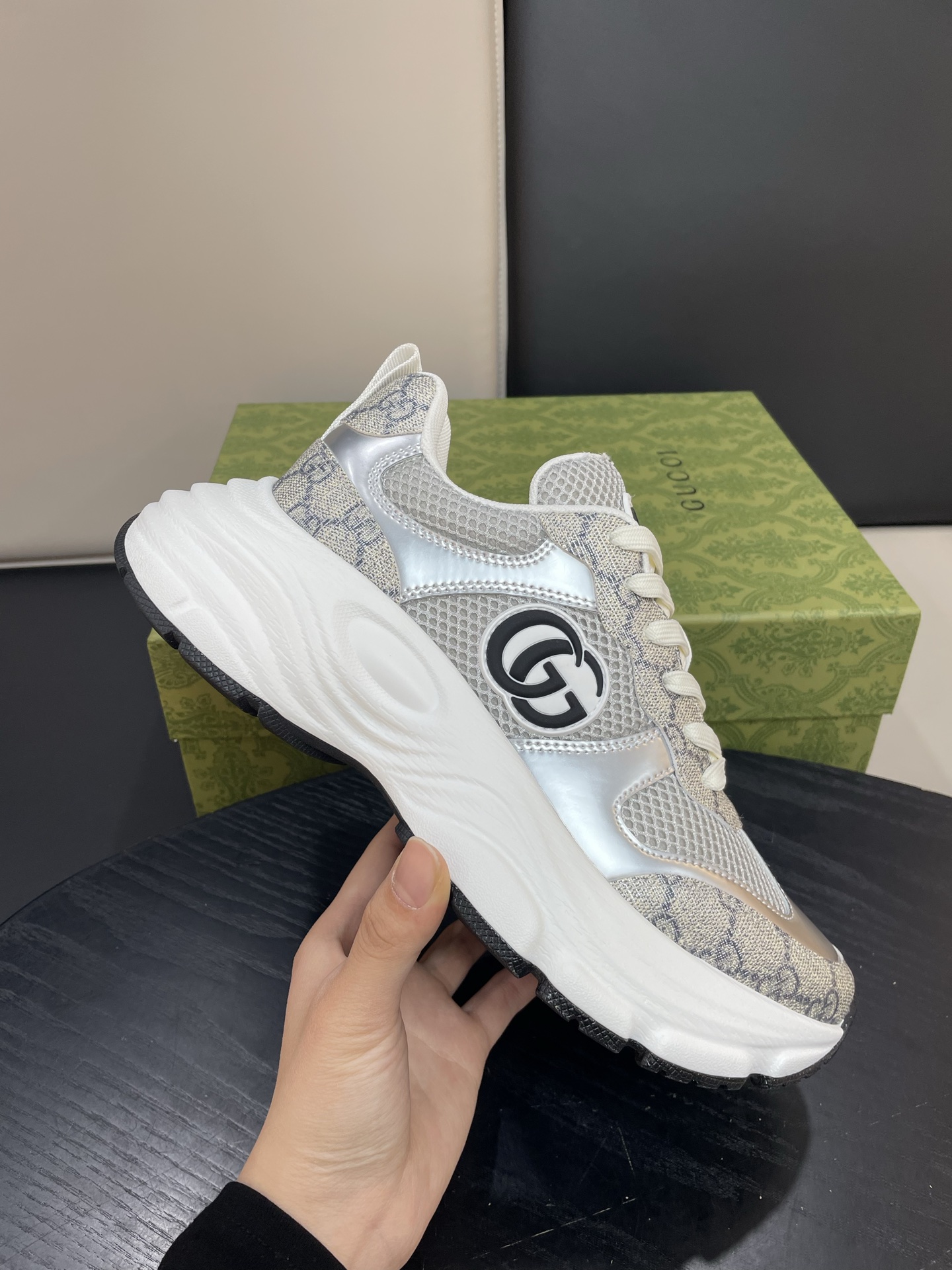 Gucci Women's Screener Sneaker GG Crystal in Beige and Silver, Size 39-44 2 i1743922124699 5152 0 0