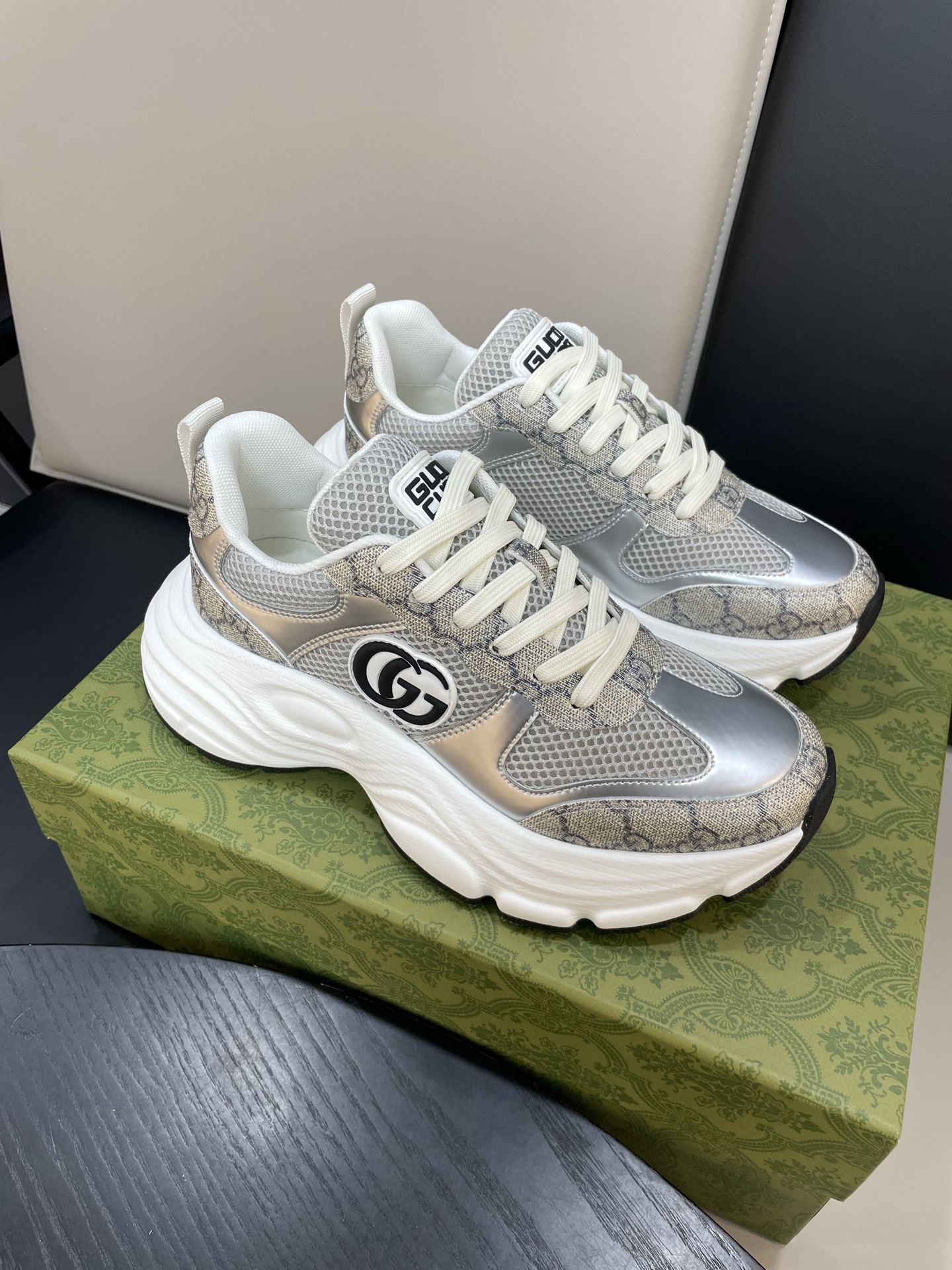 Gucci Women's Screener Sneaker GG Crystal in Beige and Silver, Size 39-44 10 i1743922127439 8428 0 8