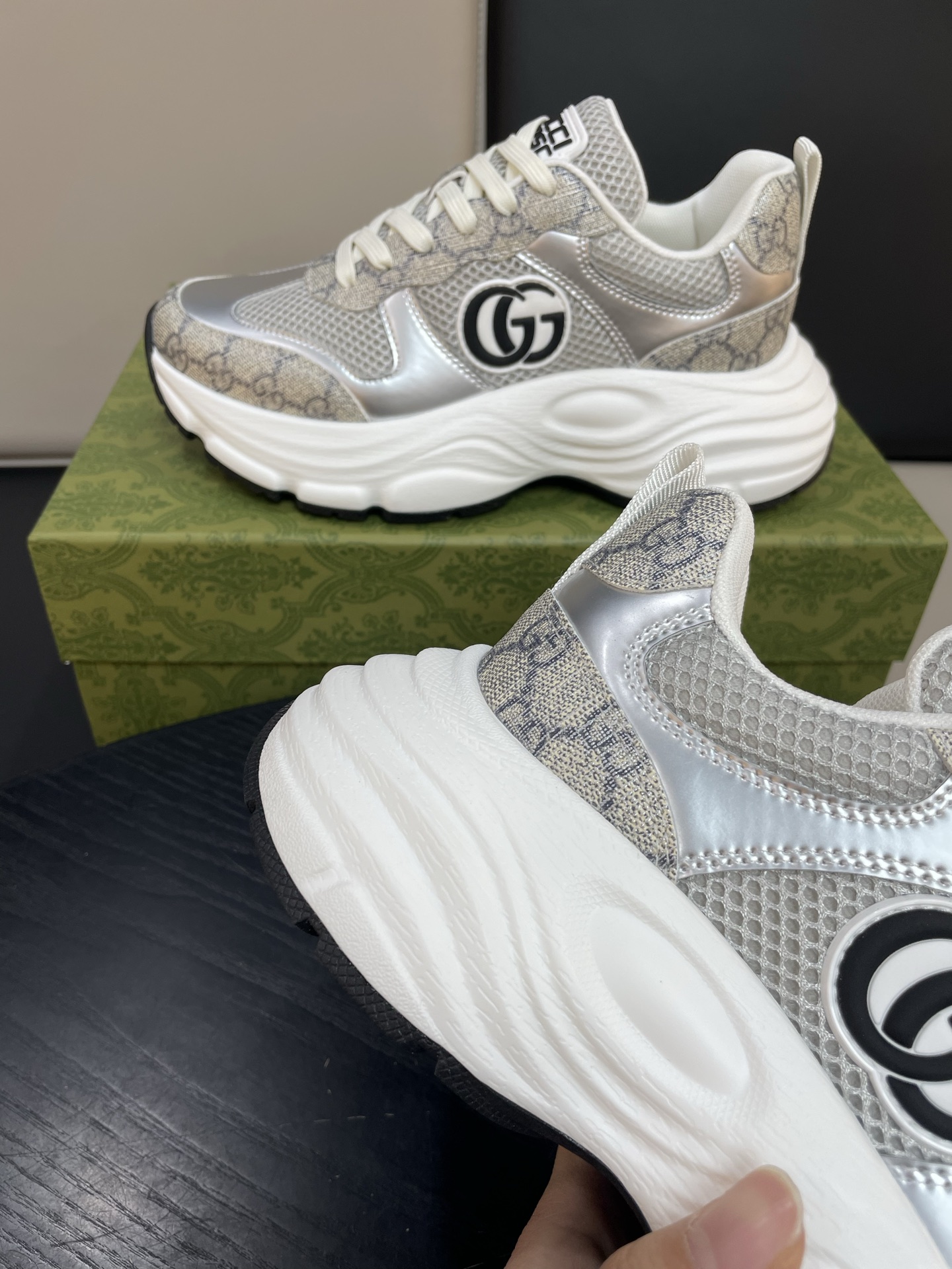 Gucci Women's Screener Sneaker GG Crystal in Beige and Silver, Size 39-44 6 i1743922127572 5831 0 4