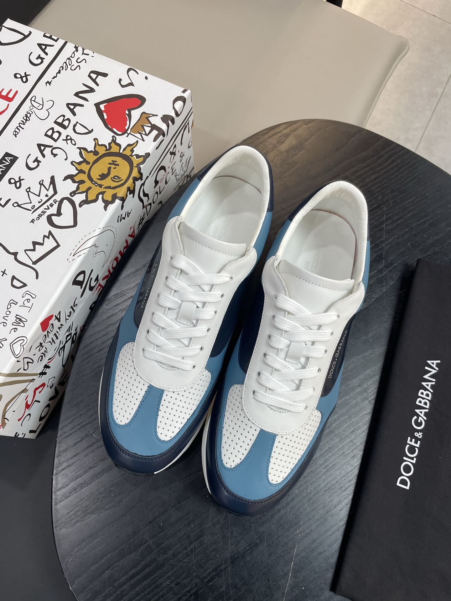 Dolce & Gabbana Men's Leather Sneakers, Blue/White, Size 38-45 3 i1744451390847 1786 0 1