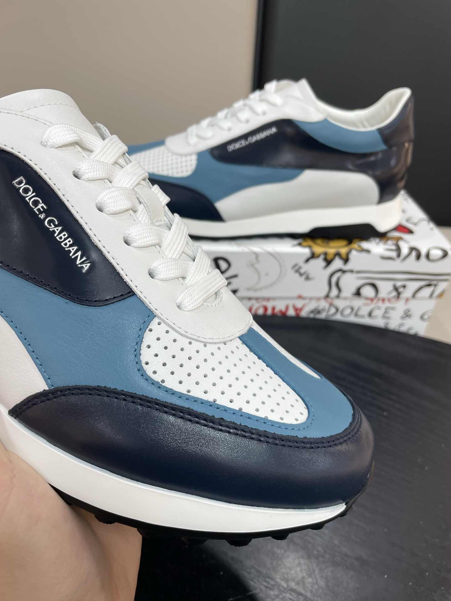 Dolce & Gabbana Men's Leather Sneakers, Blue/White, Size 38-45 5 i1744451391238 2243 0 3