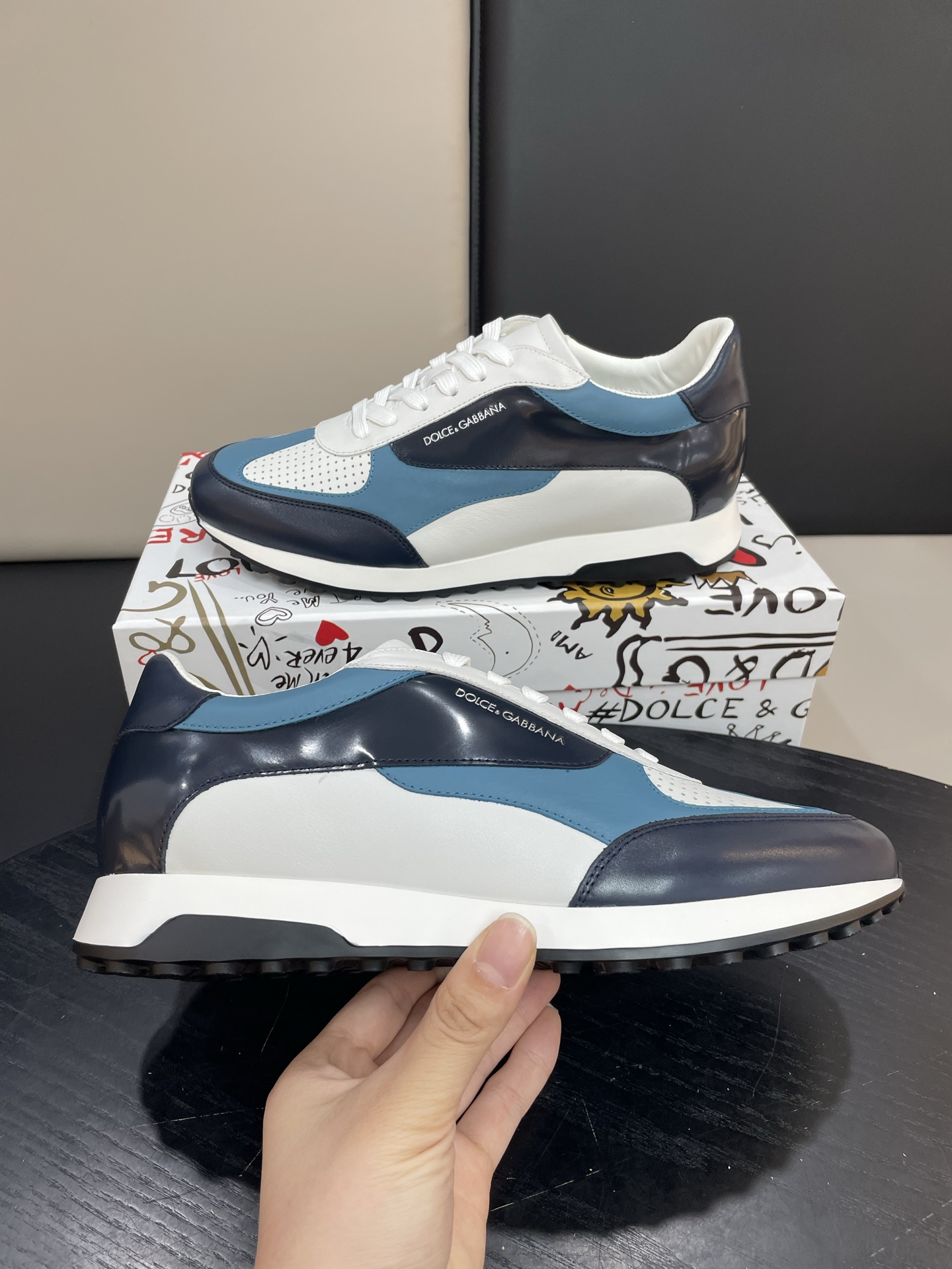 Dolce & Gabbana Men's Leather Sneakers, Blue/White, Size 38-45 8 i1744451391247 3127 0 6